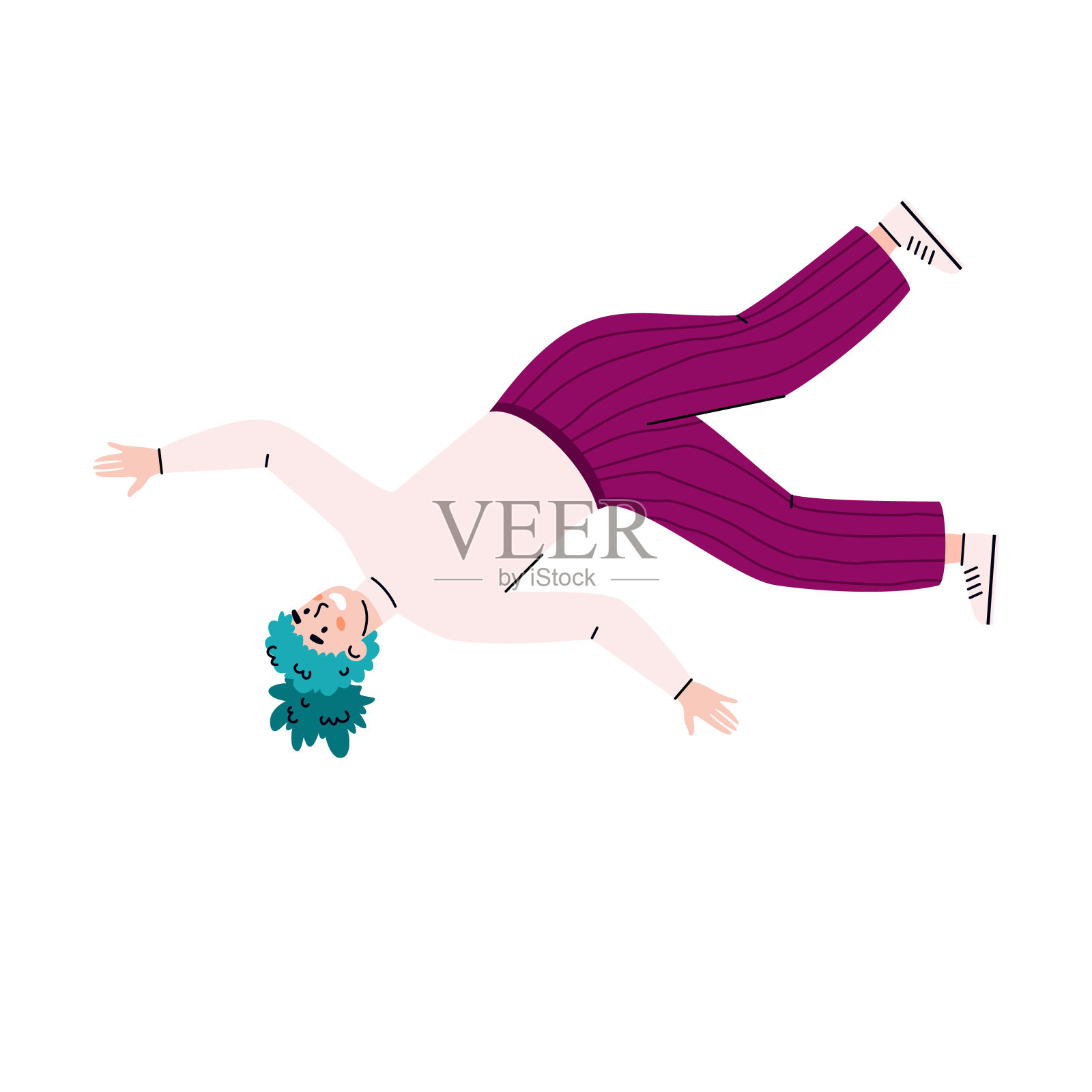 在空中飞行或下落的女人卡通矢量插图孤立。插画图片素材