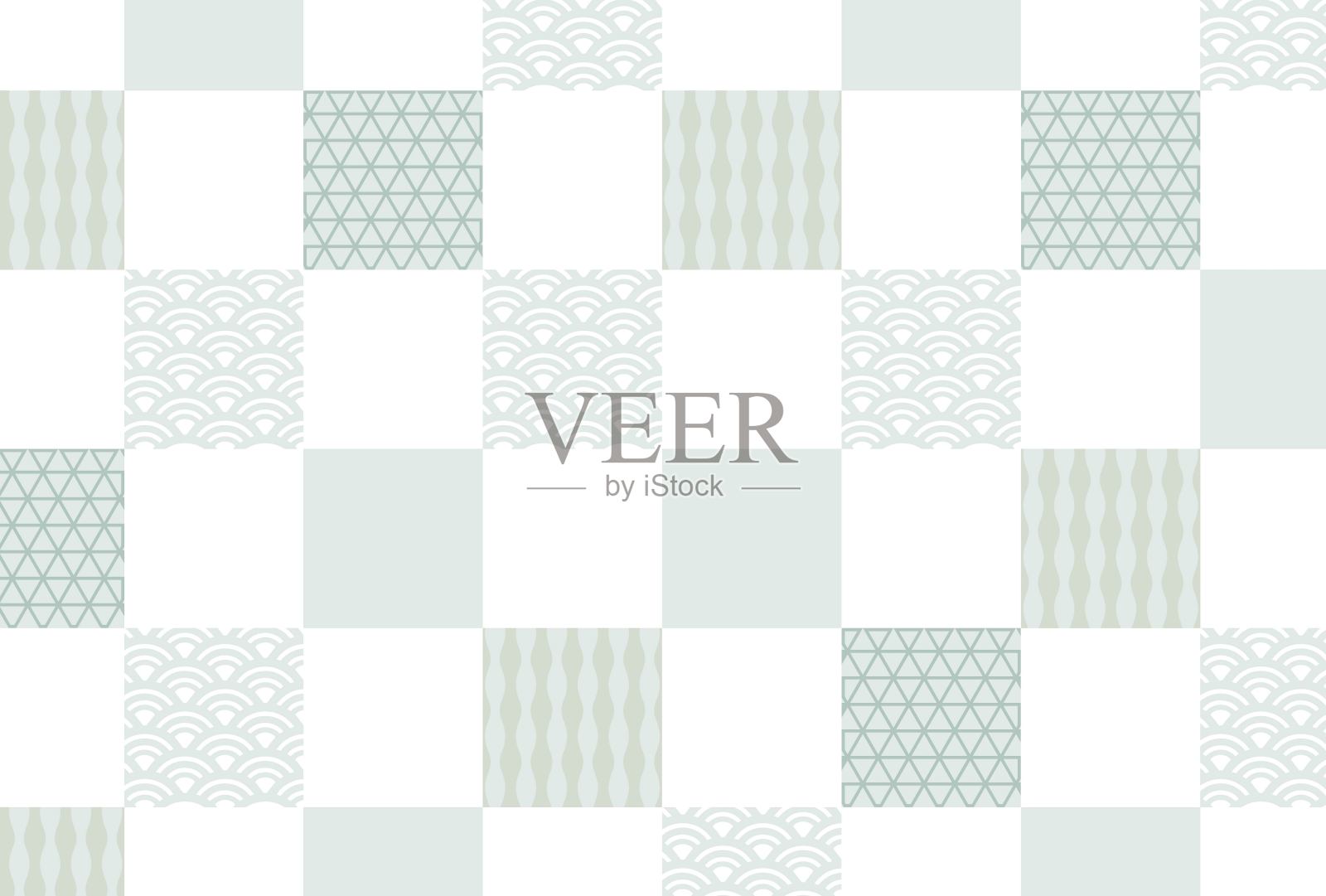 方格图案-日式淡蓝色背景插画图片素材