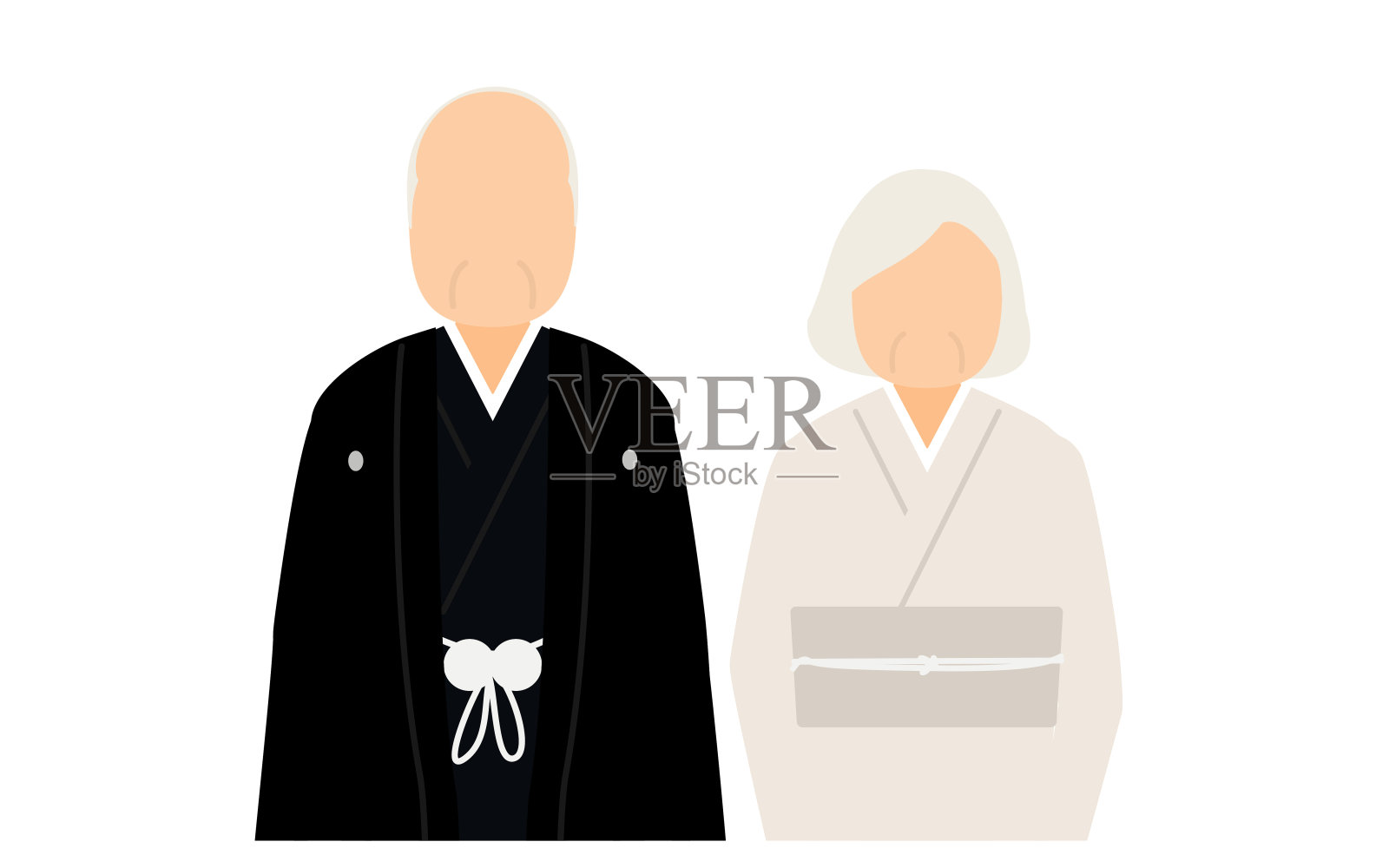 穿着和服的老夫妇插画图片素材