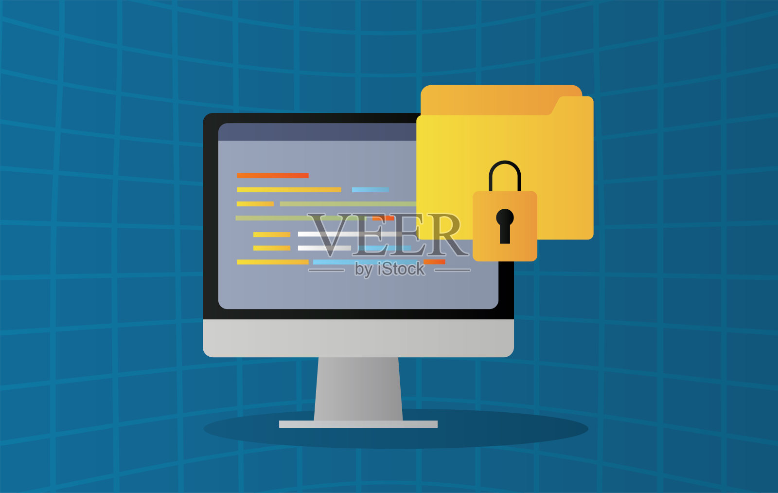 文件夹数据文件与挂锁在桌面上插画图片素材