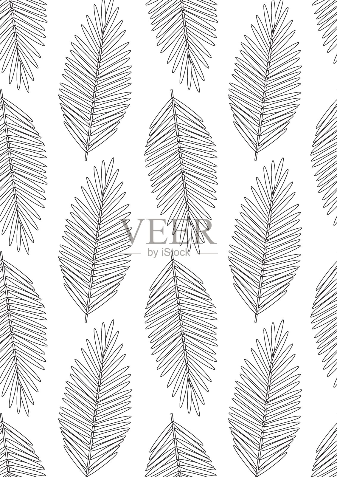 彩色页为成年人与棕榈叶,大纲矢量股票插图a4格式与无色抗应力彩色书与棕榈枝插画图片素材