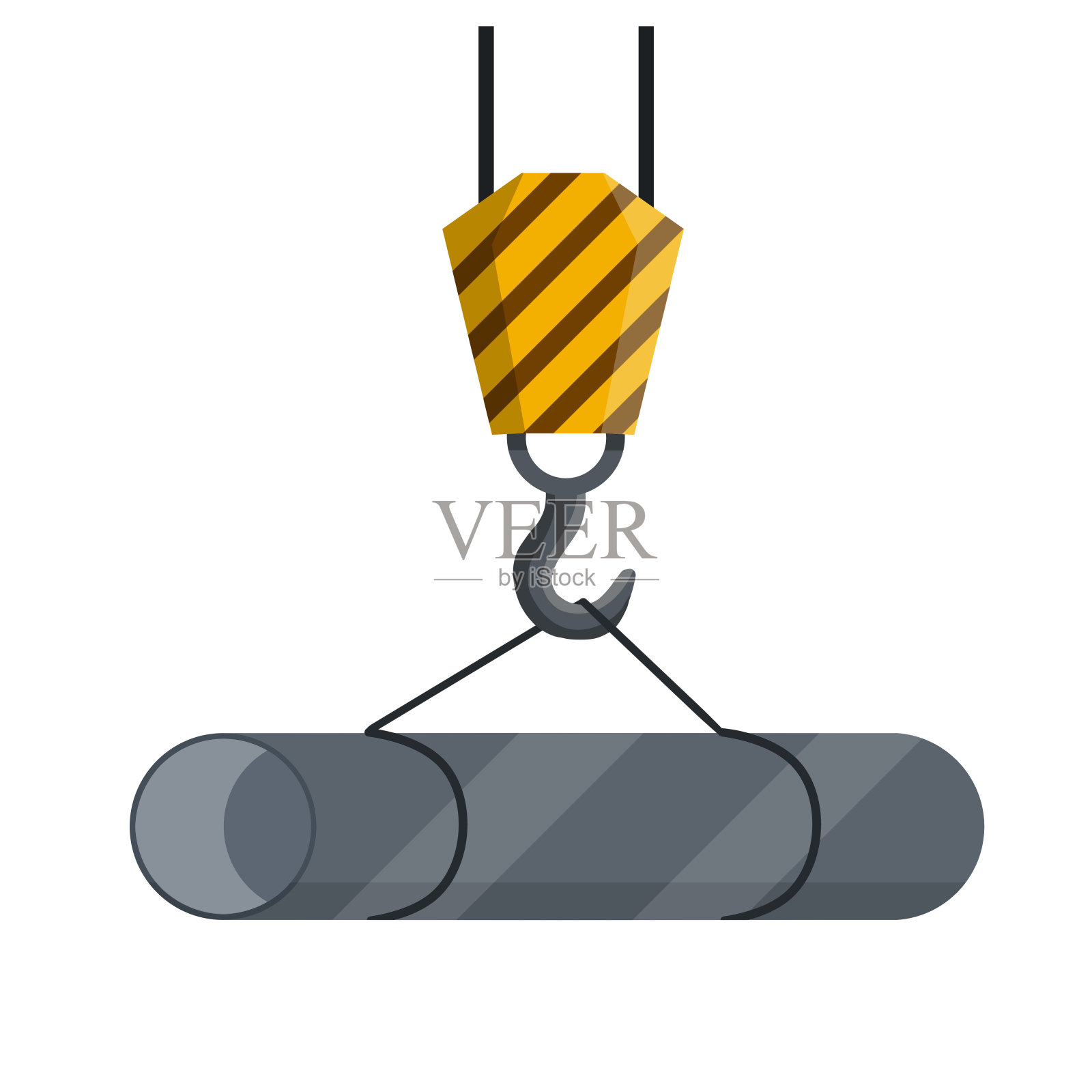带铁管的起重机。工业货物挂钩。解除对象。插画图片素材