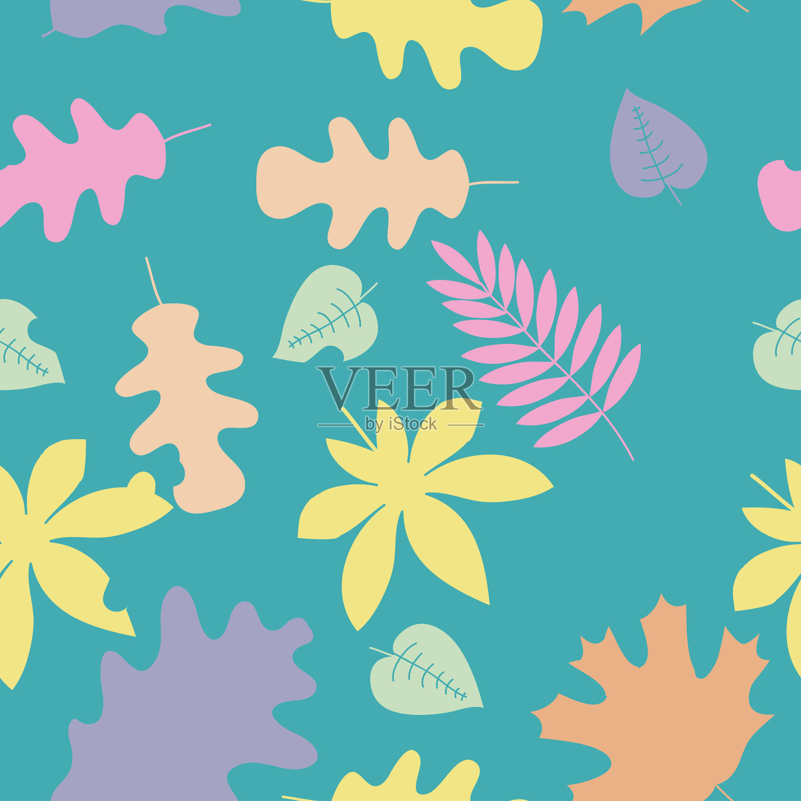 无缝涂鸦秋叶。手绘。插画图片素材