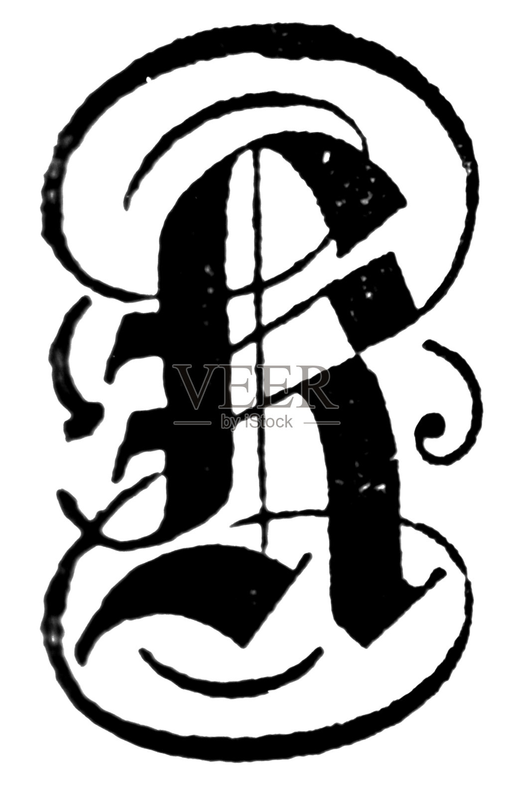 古董线画或雕刻装饰大写字母K插画图片素材