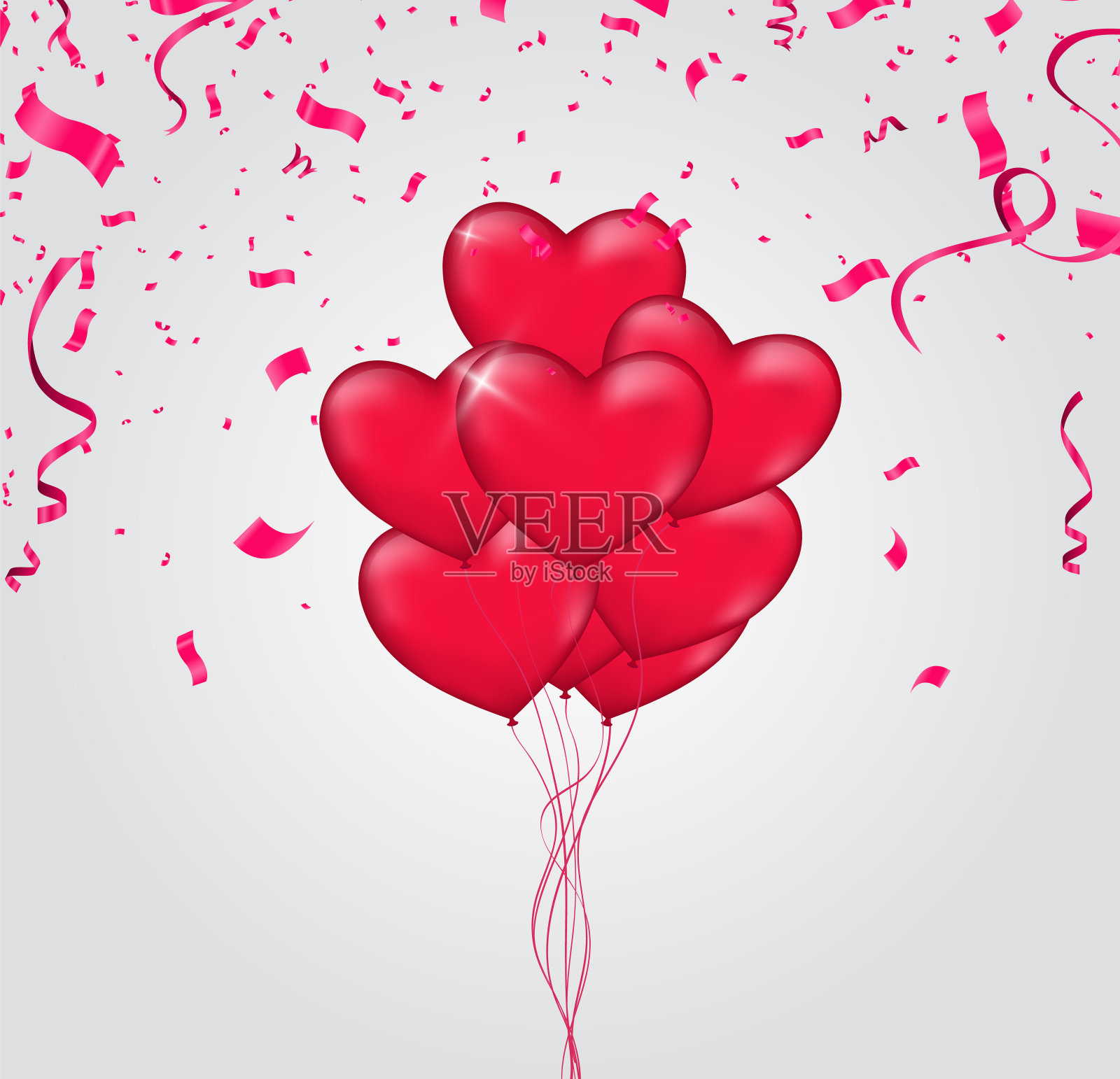 2月14日情人节,婚礼或婚姻背景。逼真的心形气球春节装饰。邀请卡,庆祝派对设计,浪漫的婚礼贺卡。女性的插画图片素材