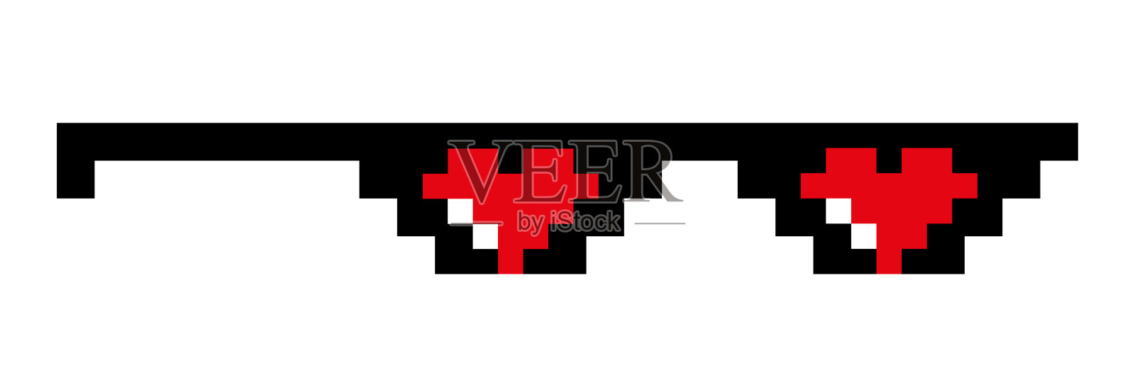 像素眼镜与心隔离在白色插画图片素材