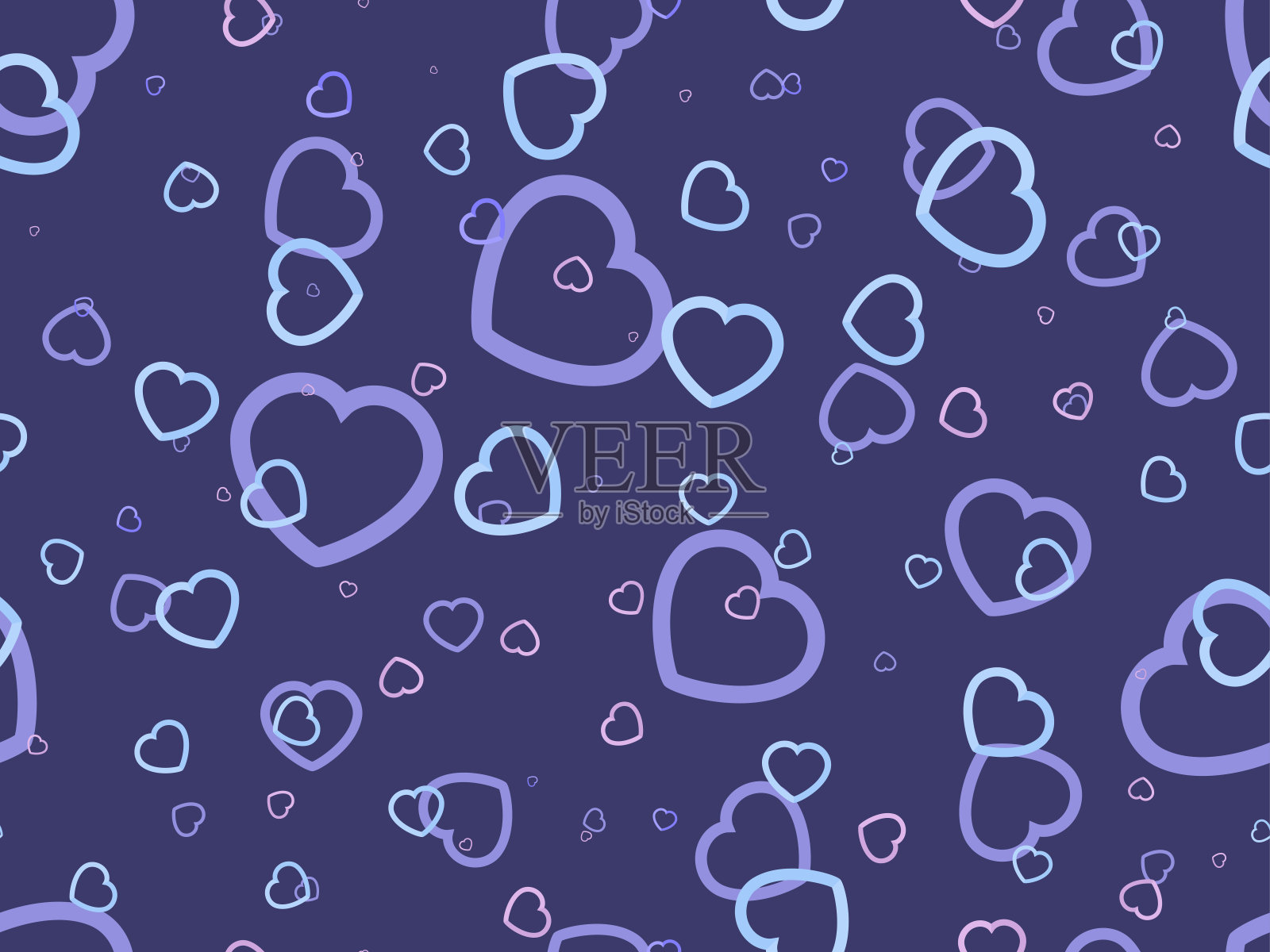 情人节心形无缝图案。深蓝背景上的心。适用于纸张、广告材料及织物印刷。矢量图插画图片素材