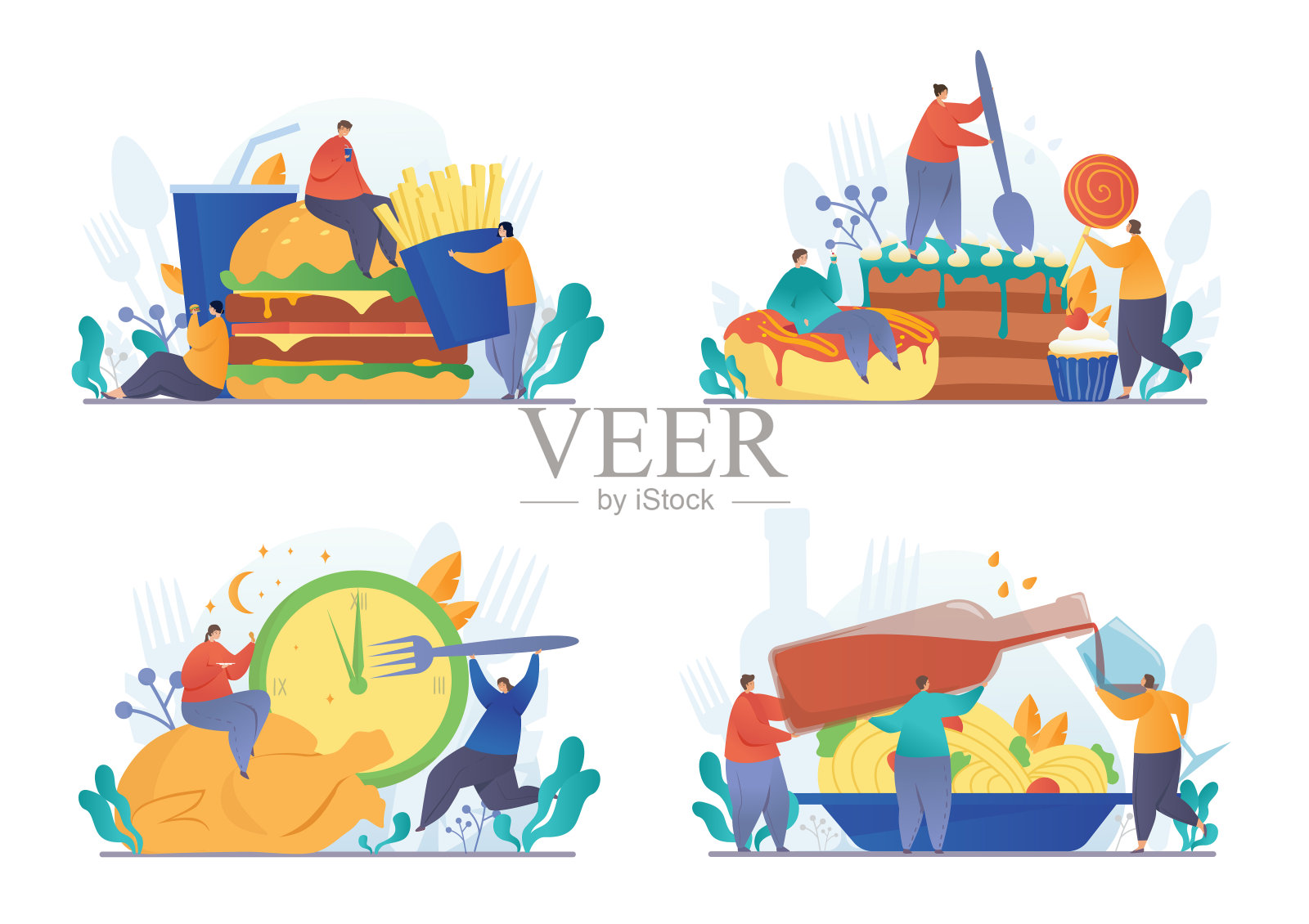 快餐或垃圾食品成瘾的概念插画图片素材