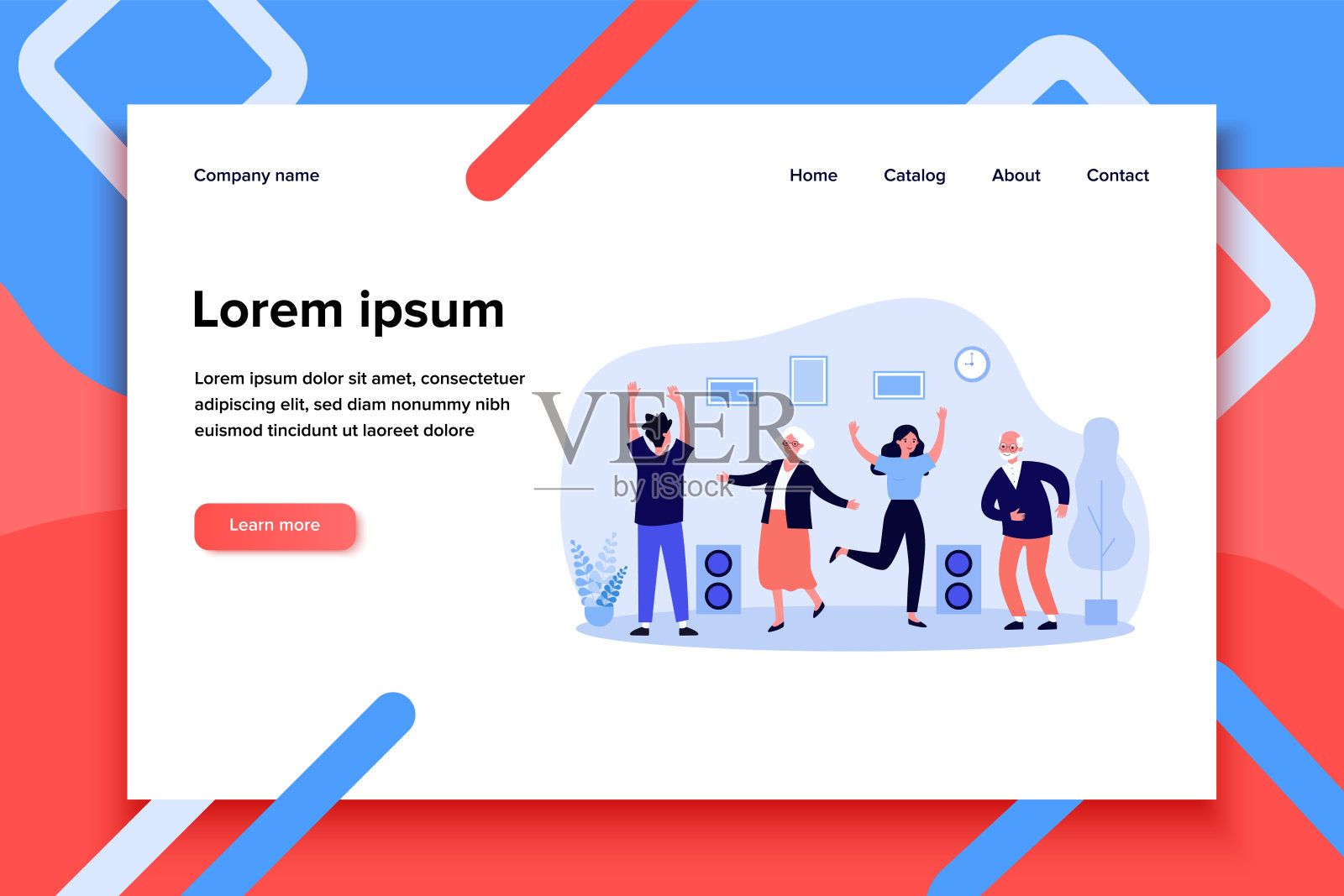 不同年龄的快乐的人们在聚会上跳舞插画图片素材