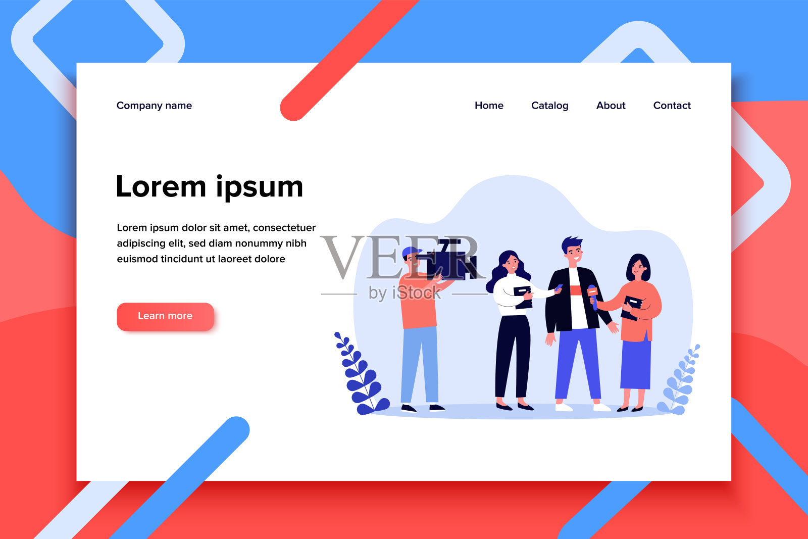 女记者用麦克风采访男性插画图片素材