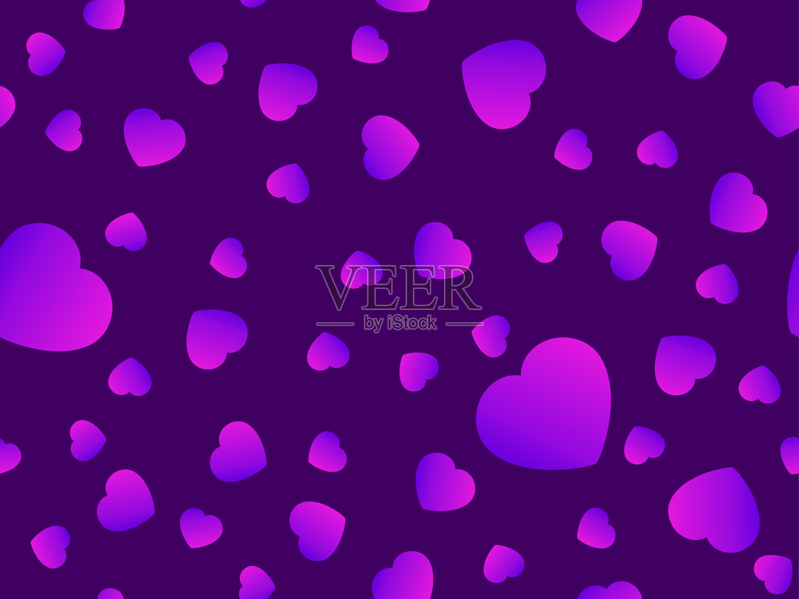 情人节心形无缝图案。粉色背景上的紫心。适用于纸张、广告材料及织物印刷。矢量图插画图片素材