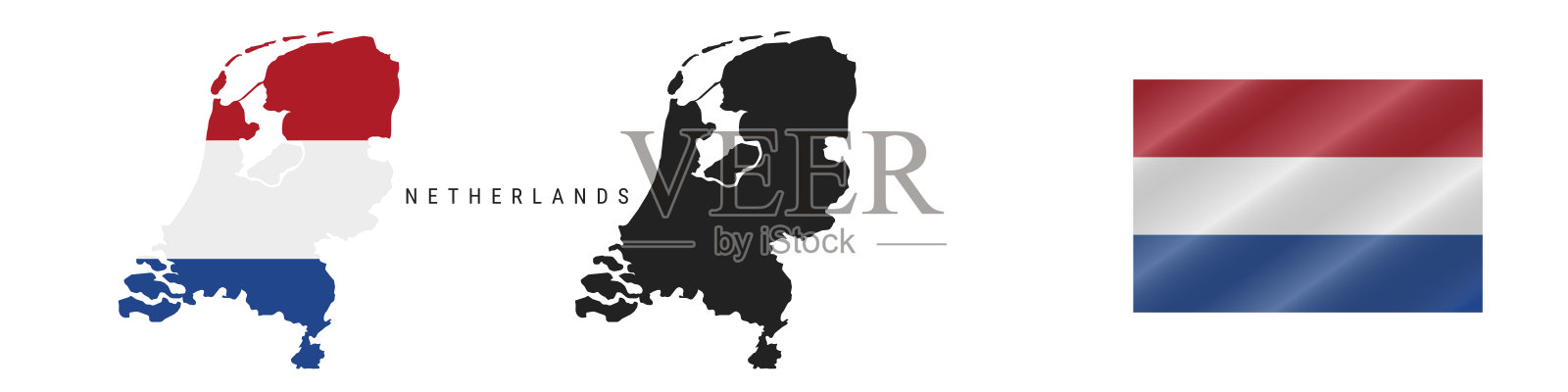 荷兰。详细的地图。详细的轮廓。挥舞着国旗。矢量图插画图片素材