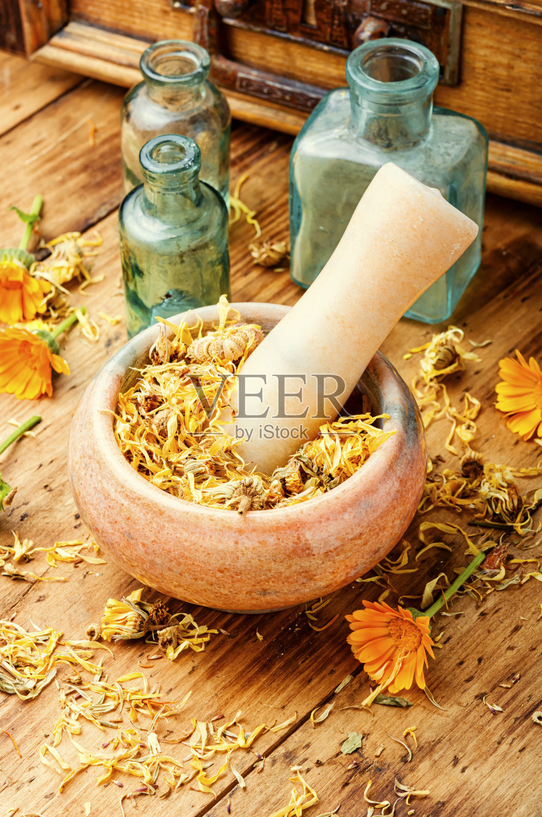 中草药金盏花。照片摄影图片