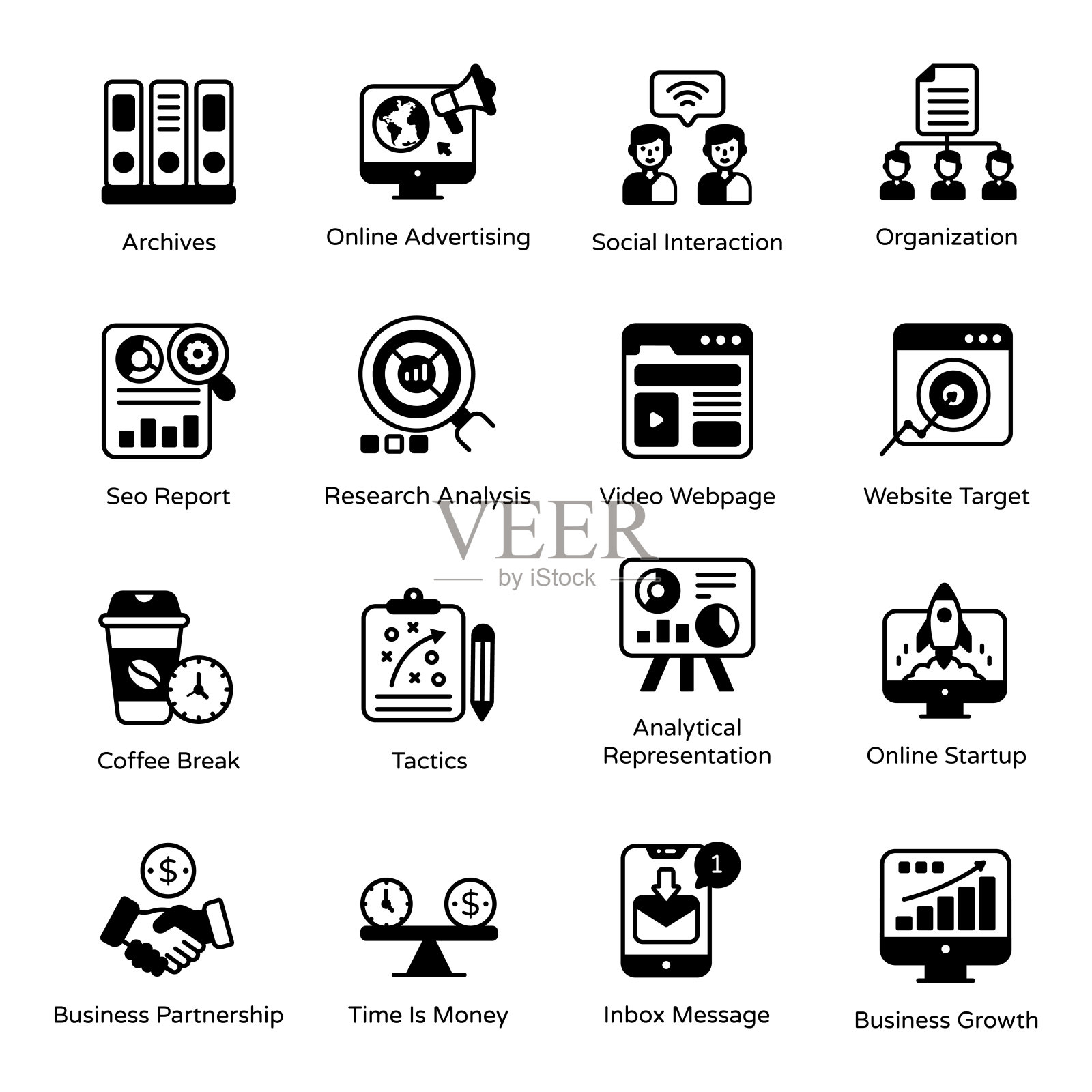 商业和营销固体图标包图标素材