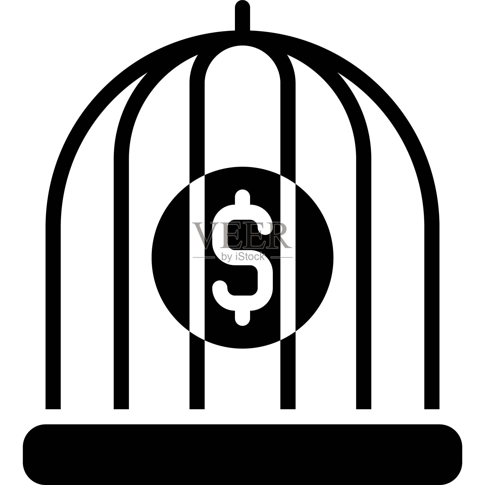 硬币在笼子图标,破产相关的向量插画图片素材