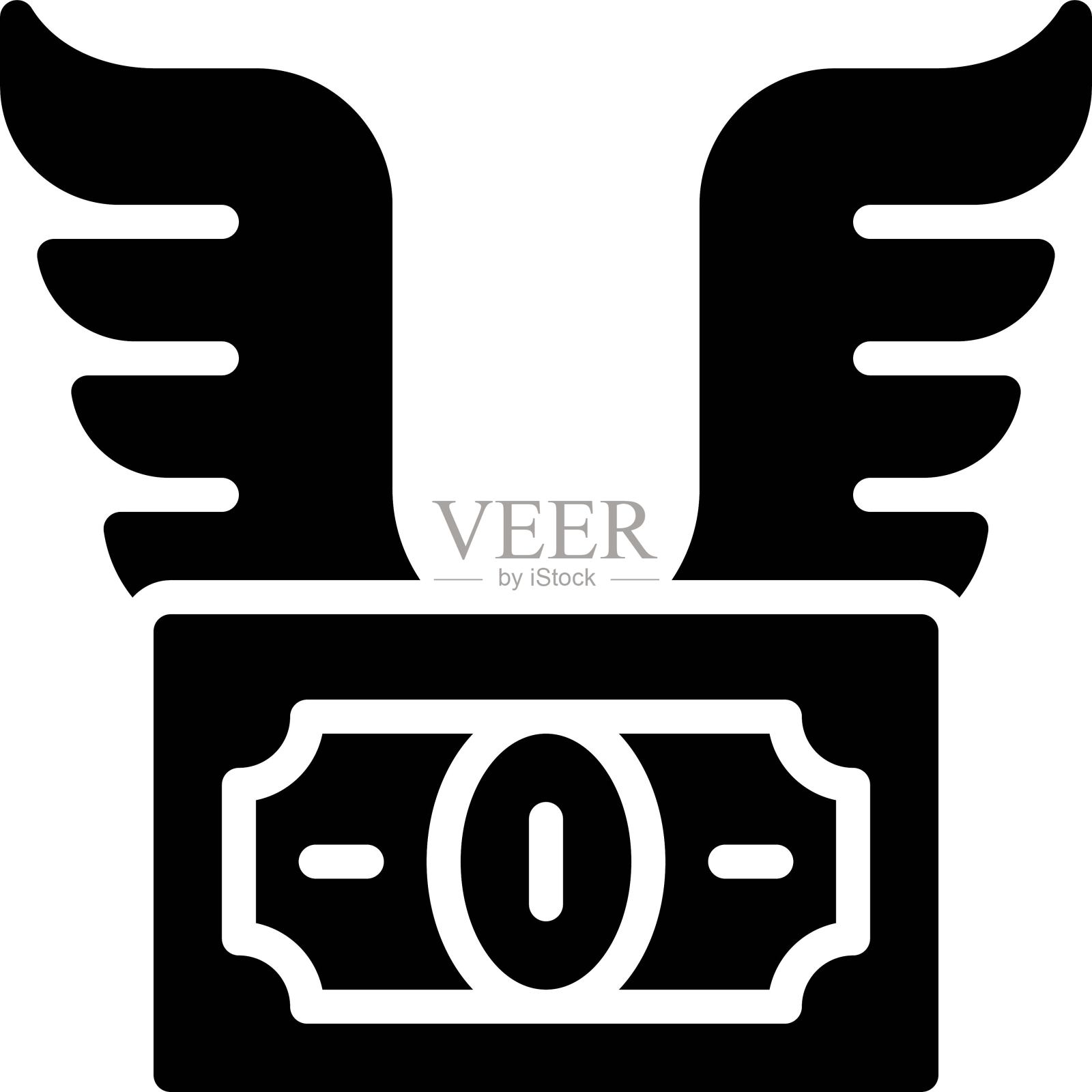 钞票与翅膀的图标,破产相关的矢量插画图片素材