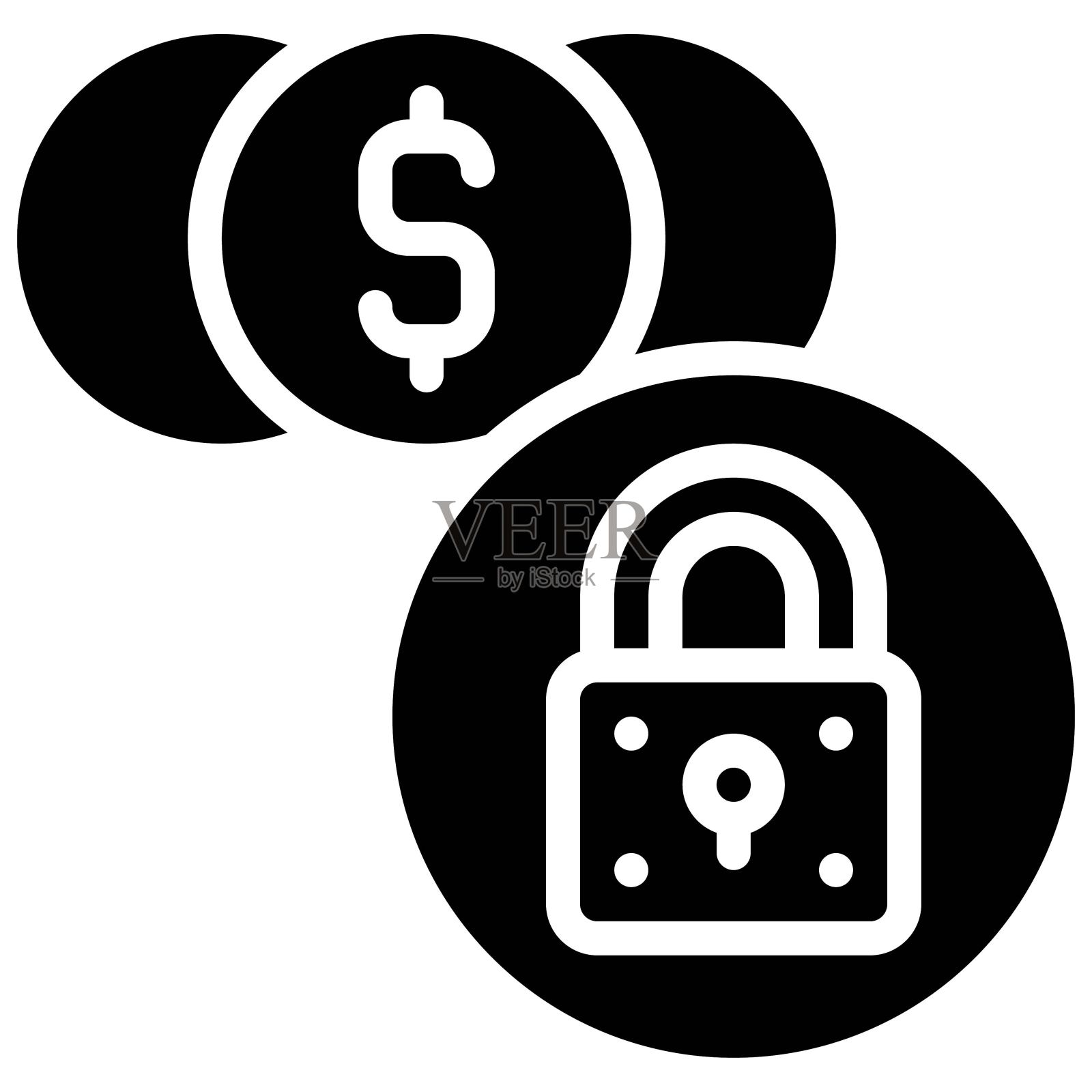 带有锁定图标的硬币,与破产相关的矢量插画图片素材