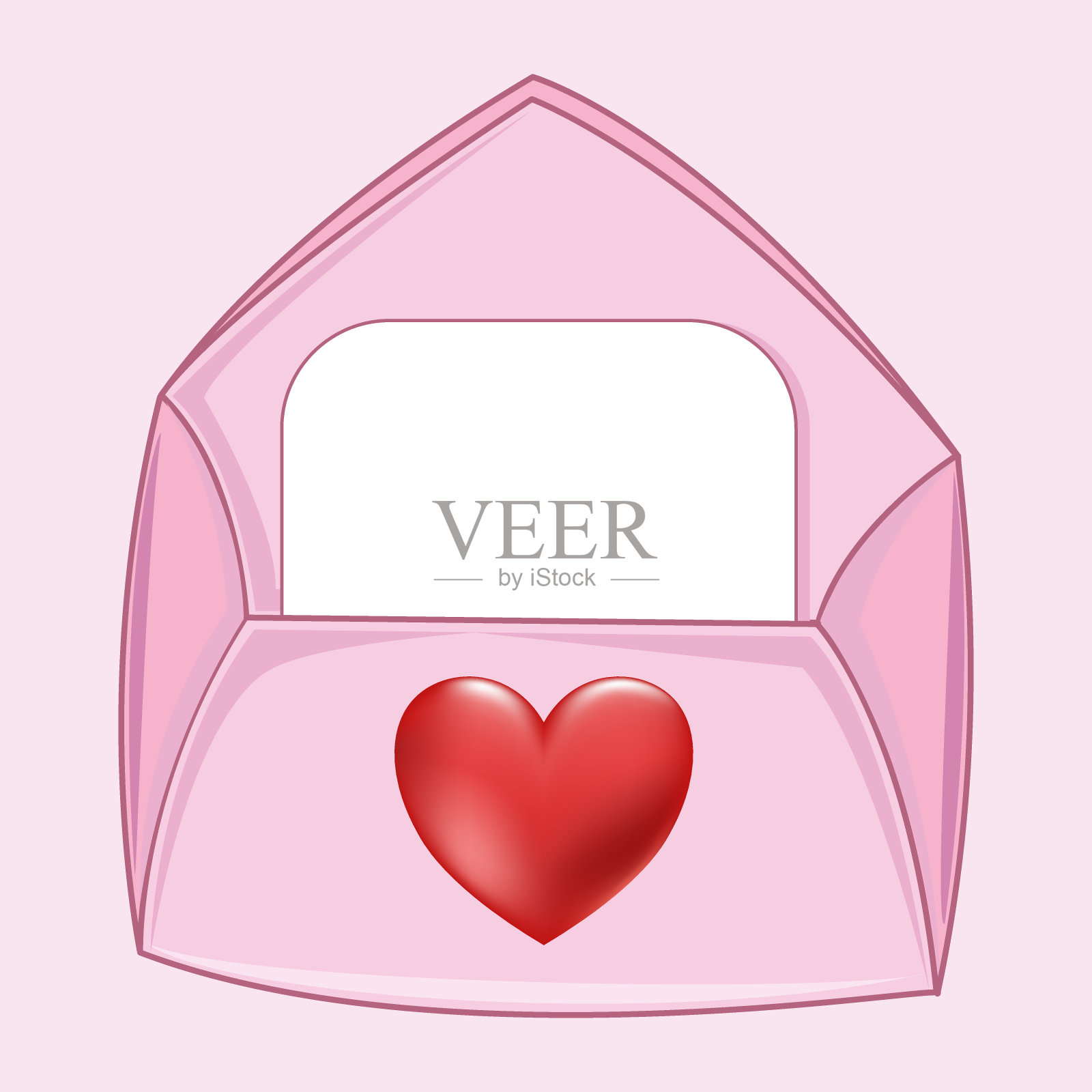粉色心形信封。适合写情书,周年纪念,贺卡,贴纸,浪漫活动插画图片素材