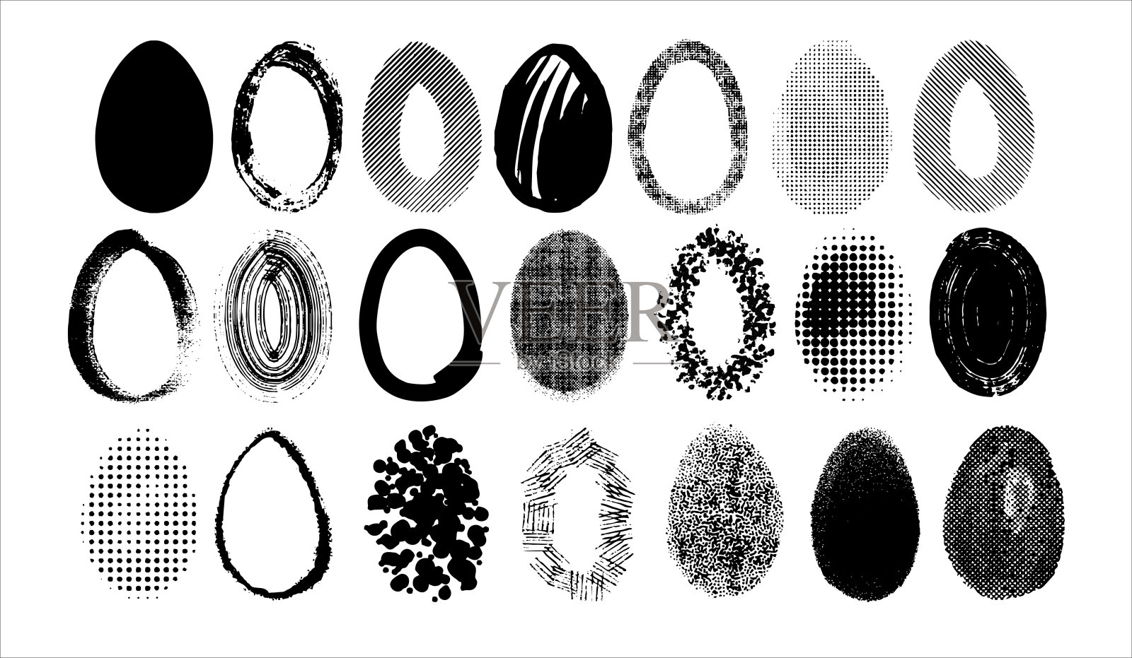 一套绘有不同风格的复活节彩蛋插画图片素材