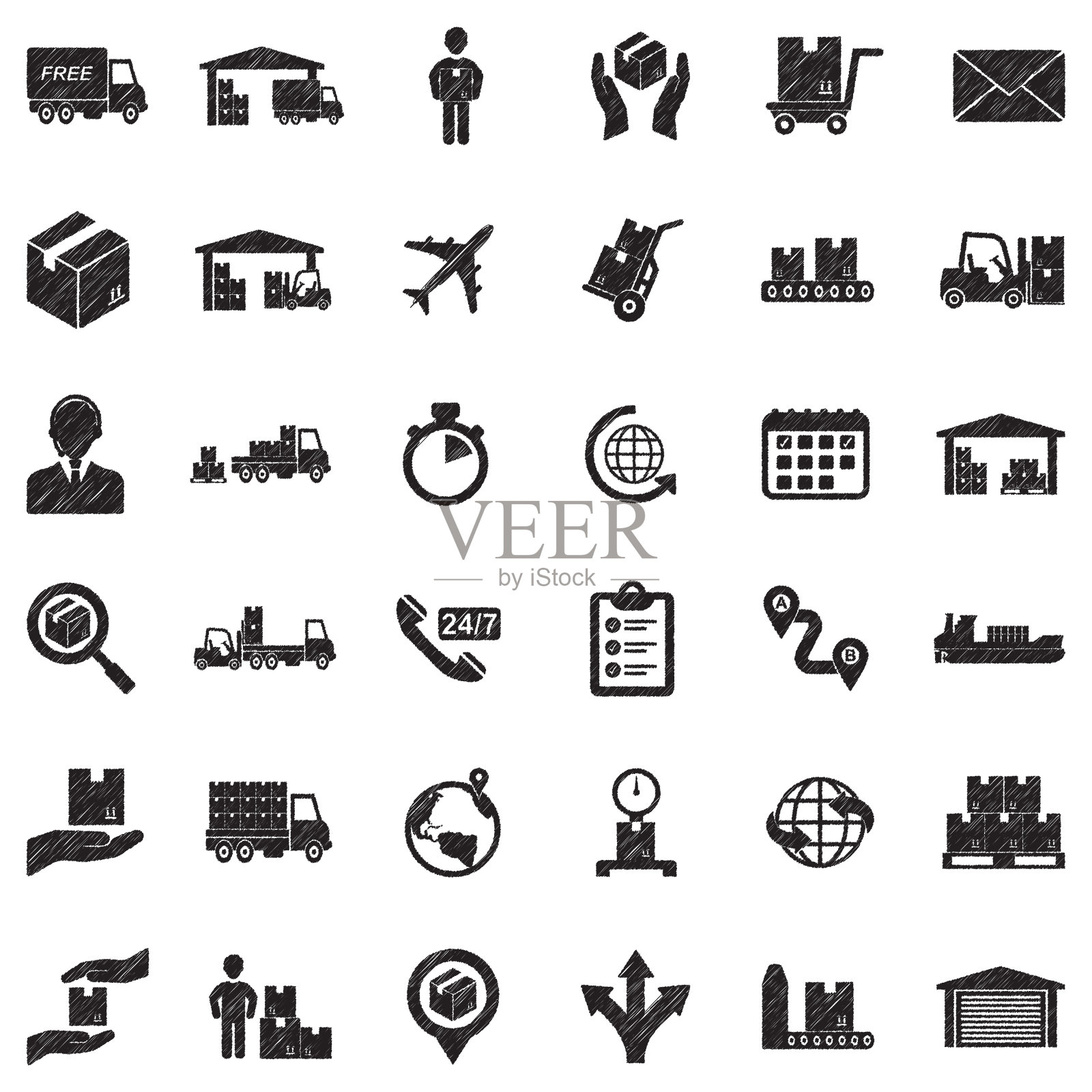 运输和交付图标。黑色涂鸦设计。矢量插图。图标素材