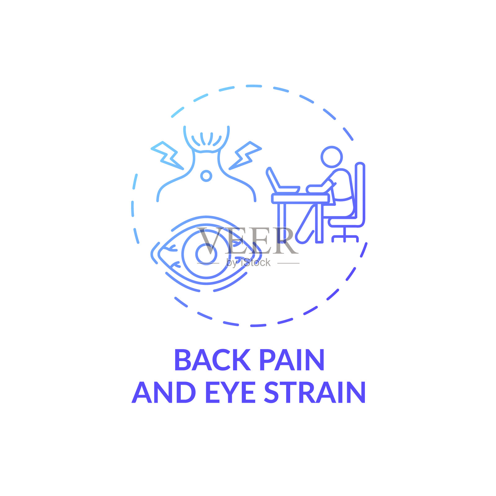背部疼痛和眼睛疲劳概念图标插画图片素材