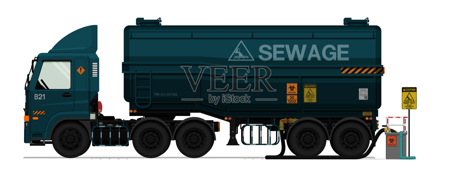 白色背景上有池塘的隔离污水半挂车插画图片素材