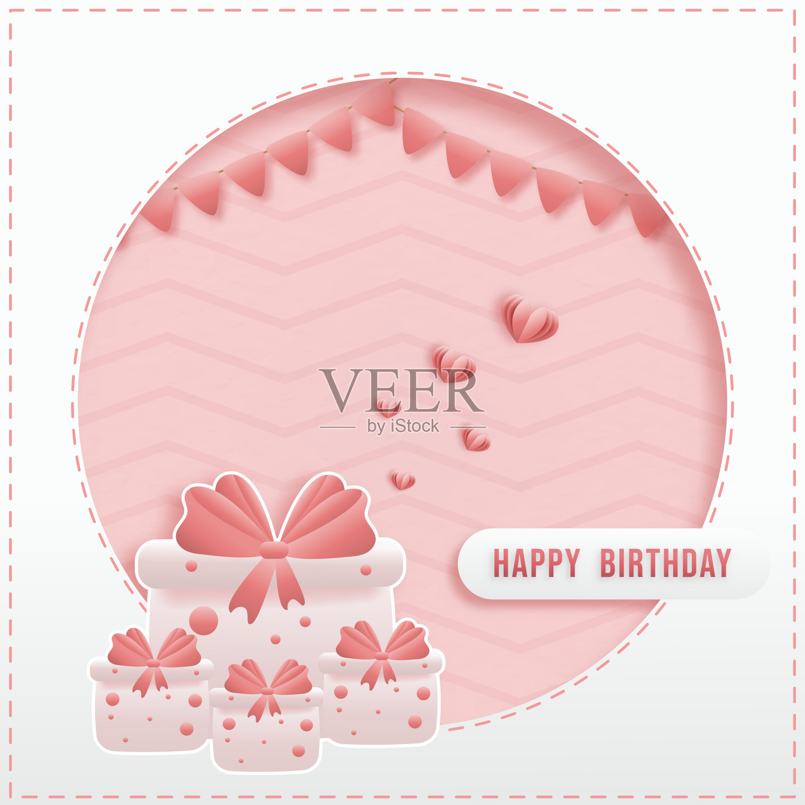 贺卡卡通可爱的礼品盒在云中。生日贺卡。插画图片素材