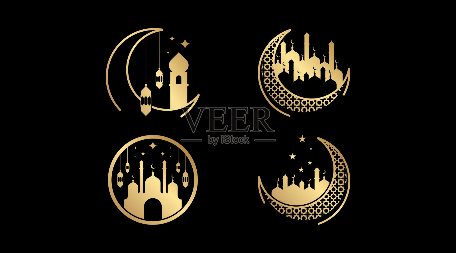 伊斯兰标志集向量。伊斯兰标志模板。插画图片素材