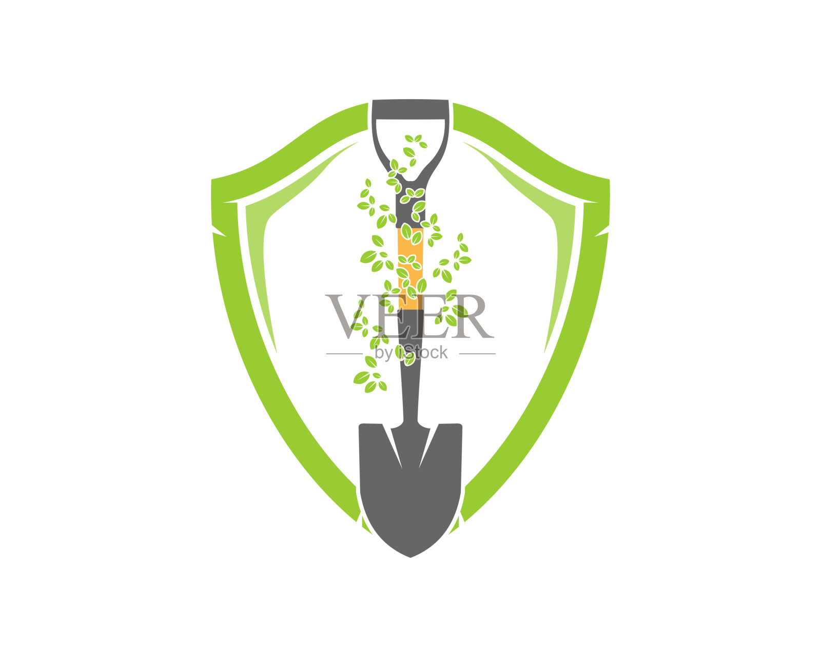 铲在大自然的绿色盾牌标志插画图片素材