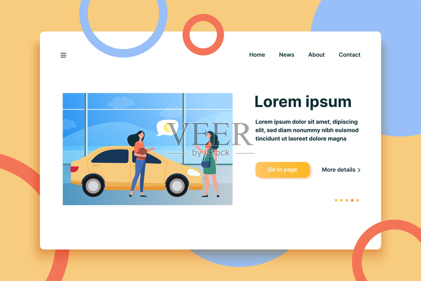 快乐的女人在汽车商店买新车设计模板素材