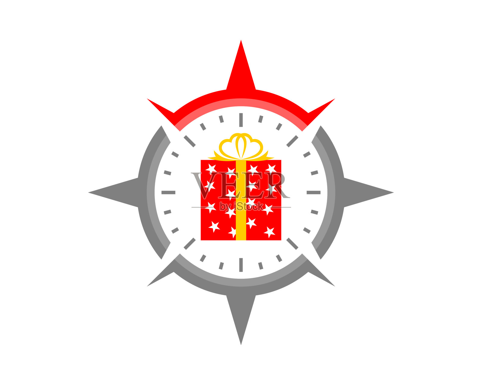 中间有礼盒的指南针插画图片素材