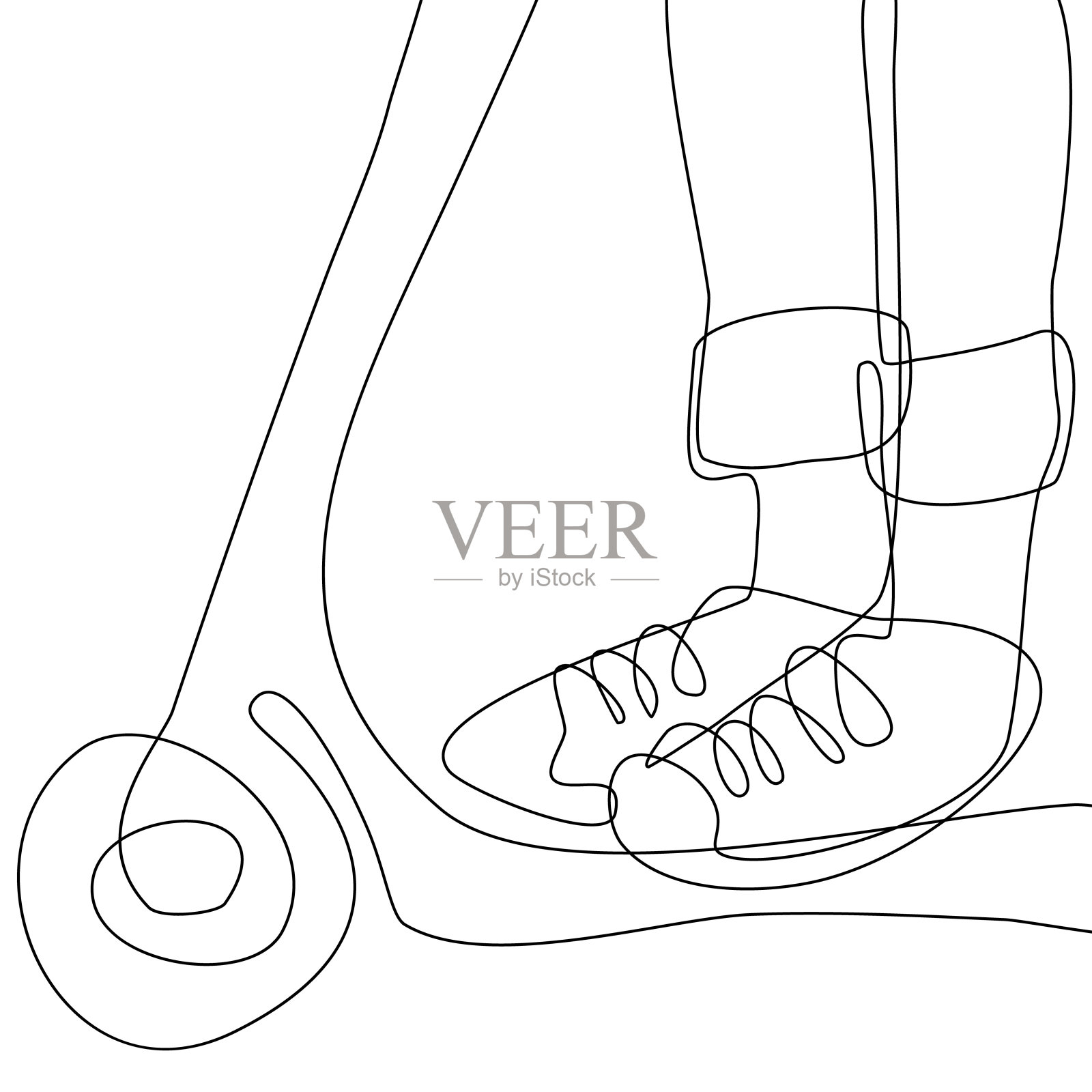 连续的线条画。一个踏板车上的脚的特写。城市矢量插图插画图片素材