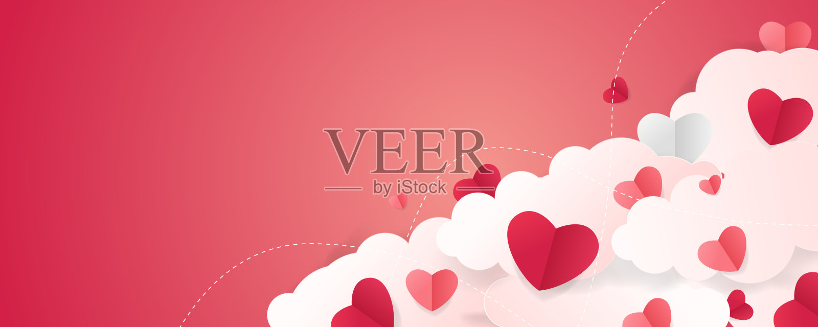 情人节背景与心形云。矢量插图。横幅。墙纸。传单,邀请函,海报,宣传册,优惠券插画图片素材