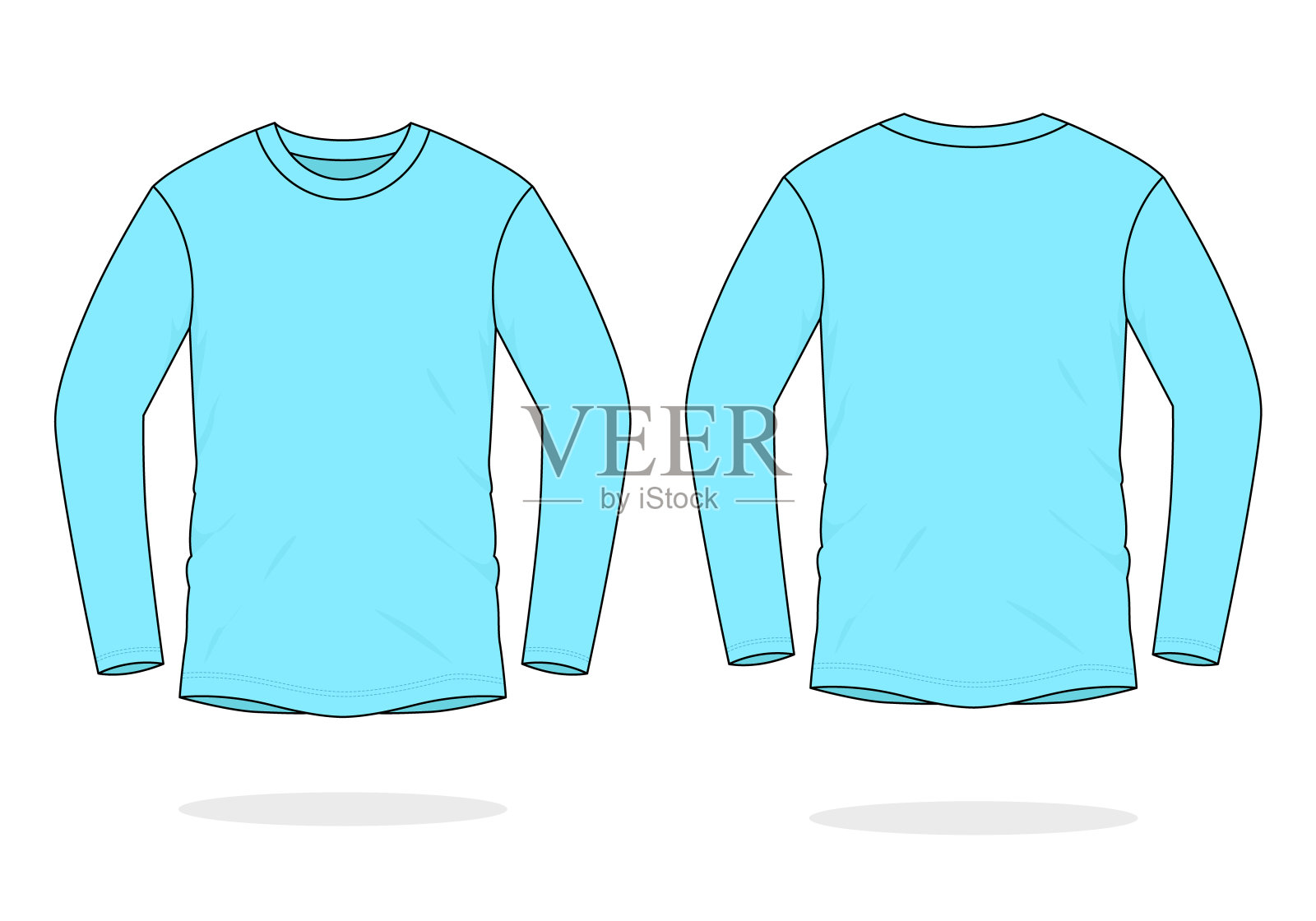 空白浅蓝色长袖t恤矢量模板设计元素图片