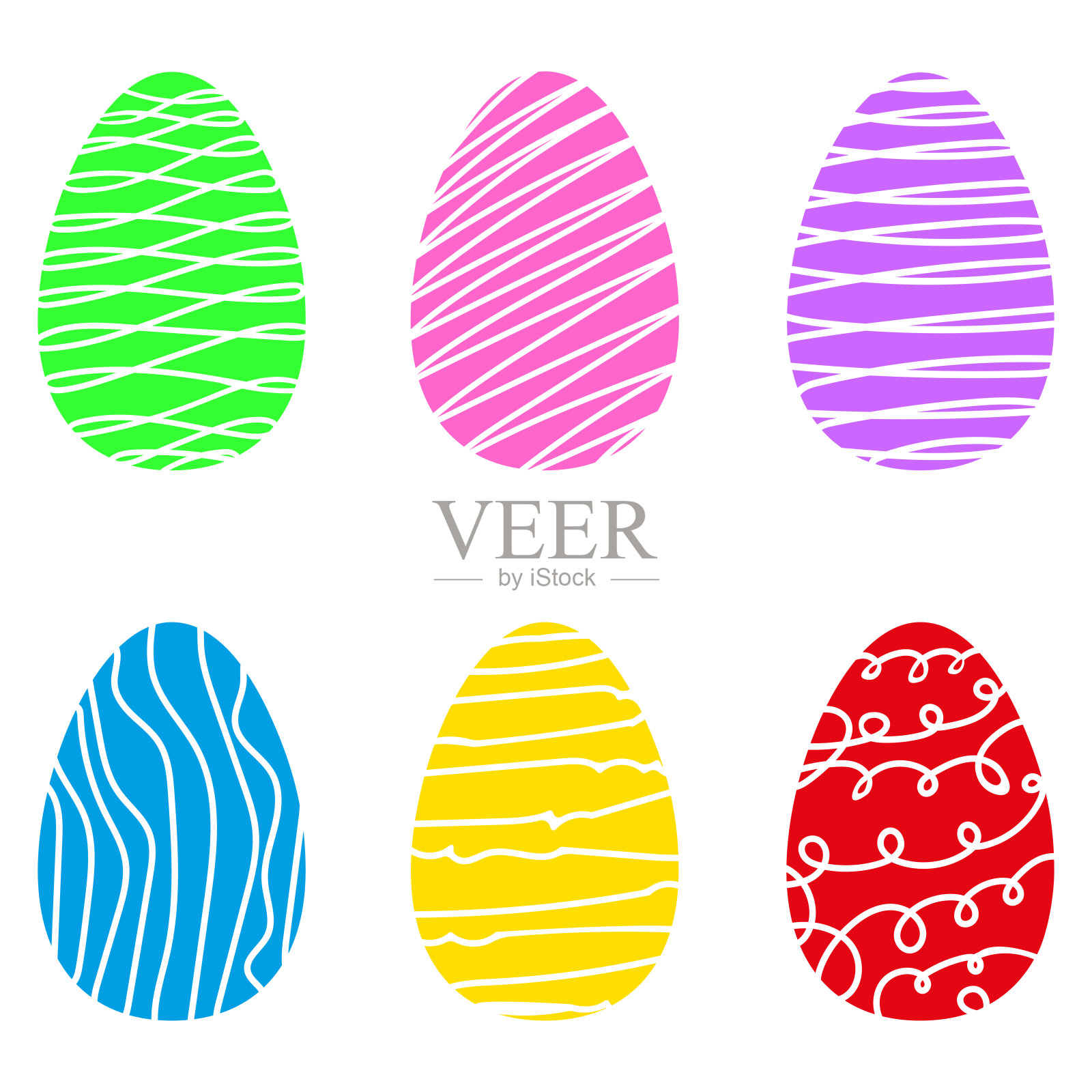 复活节彩蛋的涂鸦风格,孤立在一个白色的背景。插画图片素材