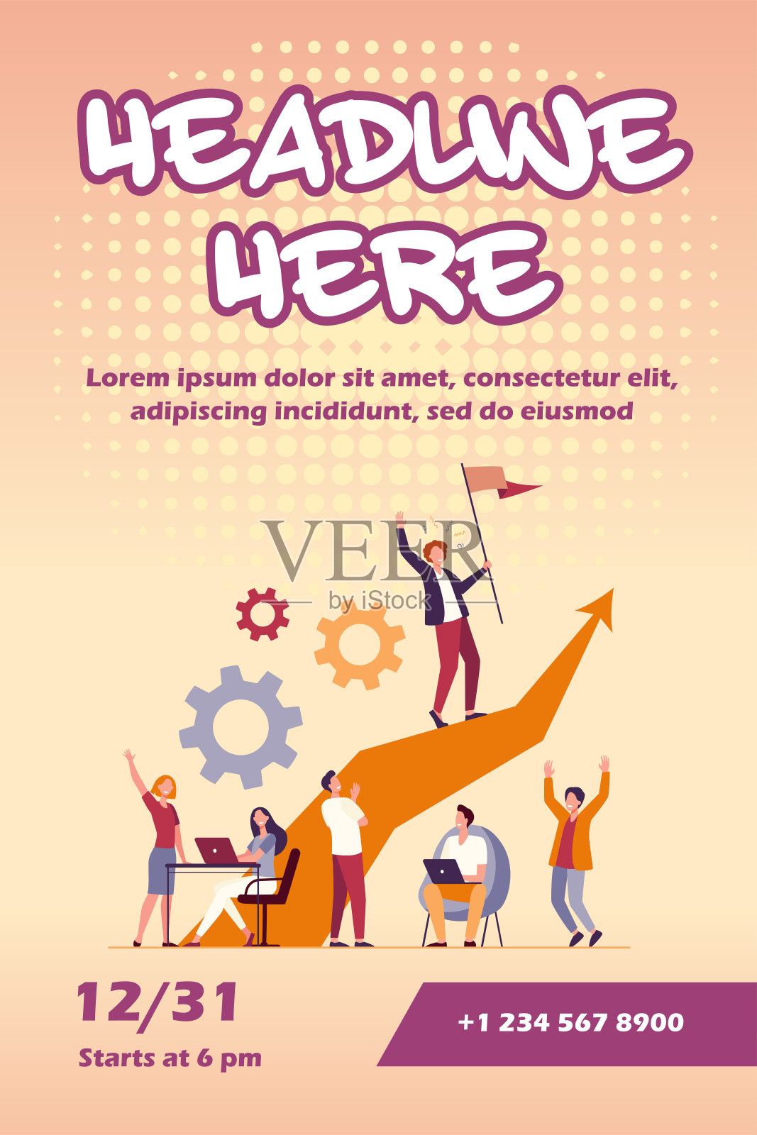 商业领袖举着旗子站在箭上设计模板素材