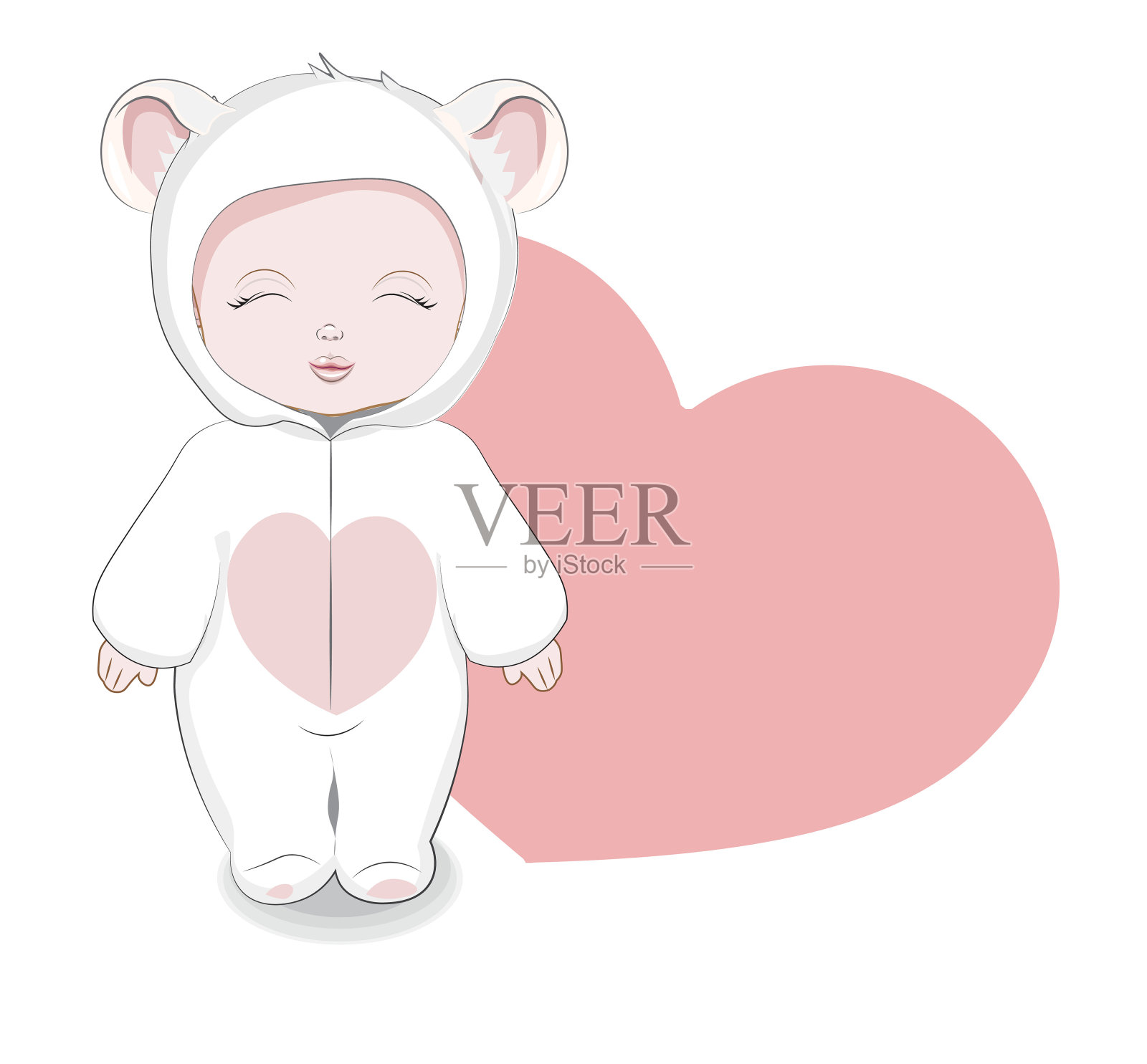 穿着小熊连身裤的婴儿。设计元素图片