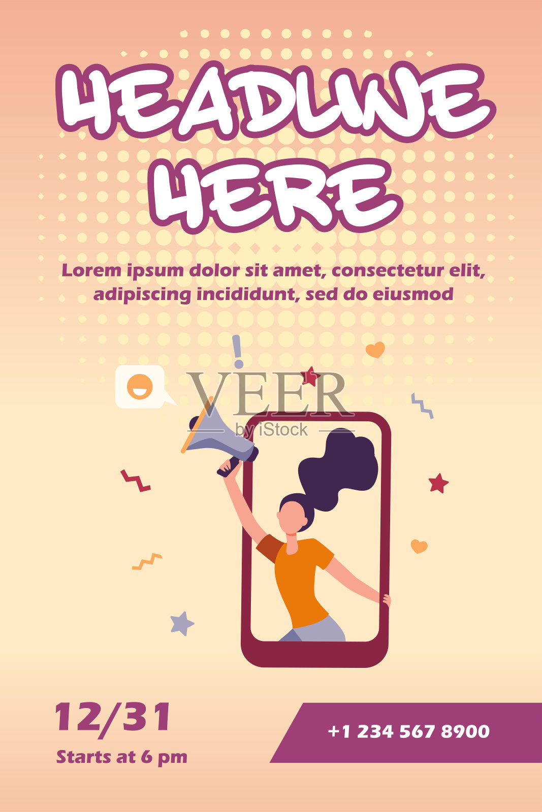 女孩与扩音器广告推介设计模板素材