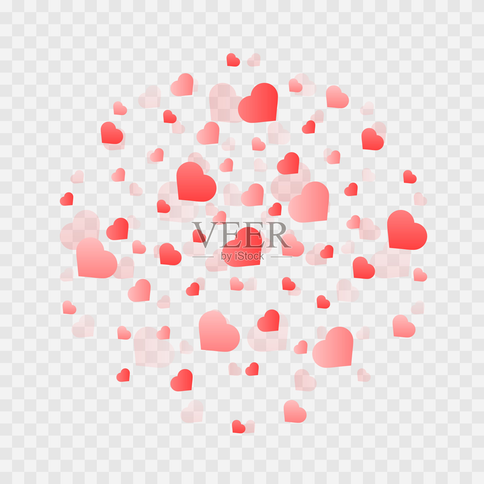 由心形制成的矢量纸屑。一颗心从天空坠落,落在一个孤立透明的背景上。心,五彩纸屑png。情人节。插画图片素材