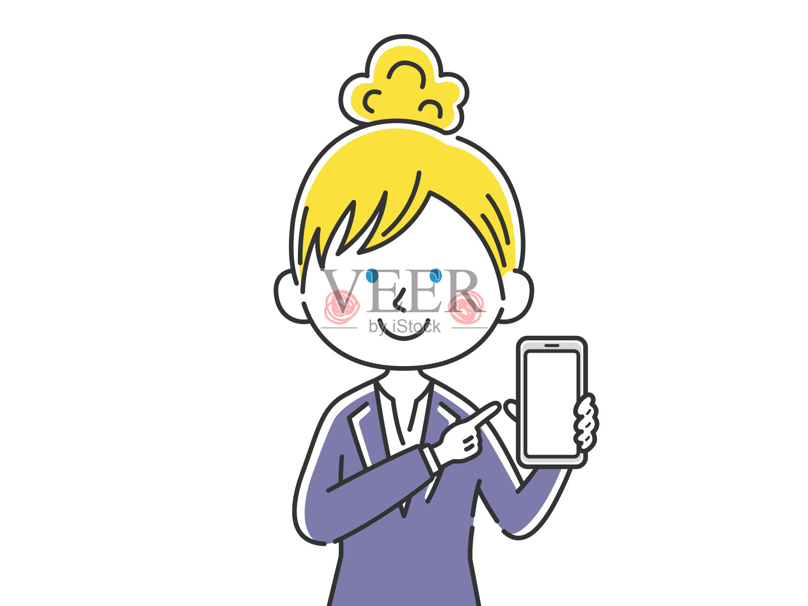 一名商人正在展示智能手机的屏幕。插画图片素材