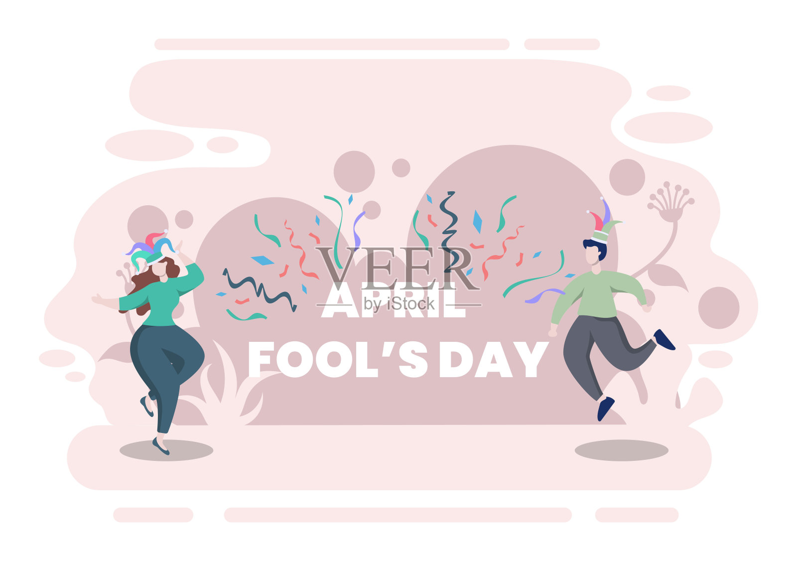 庆祝愚人节快乐戴小丑帽的背景设计。矢量插图。插画图片素材