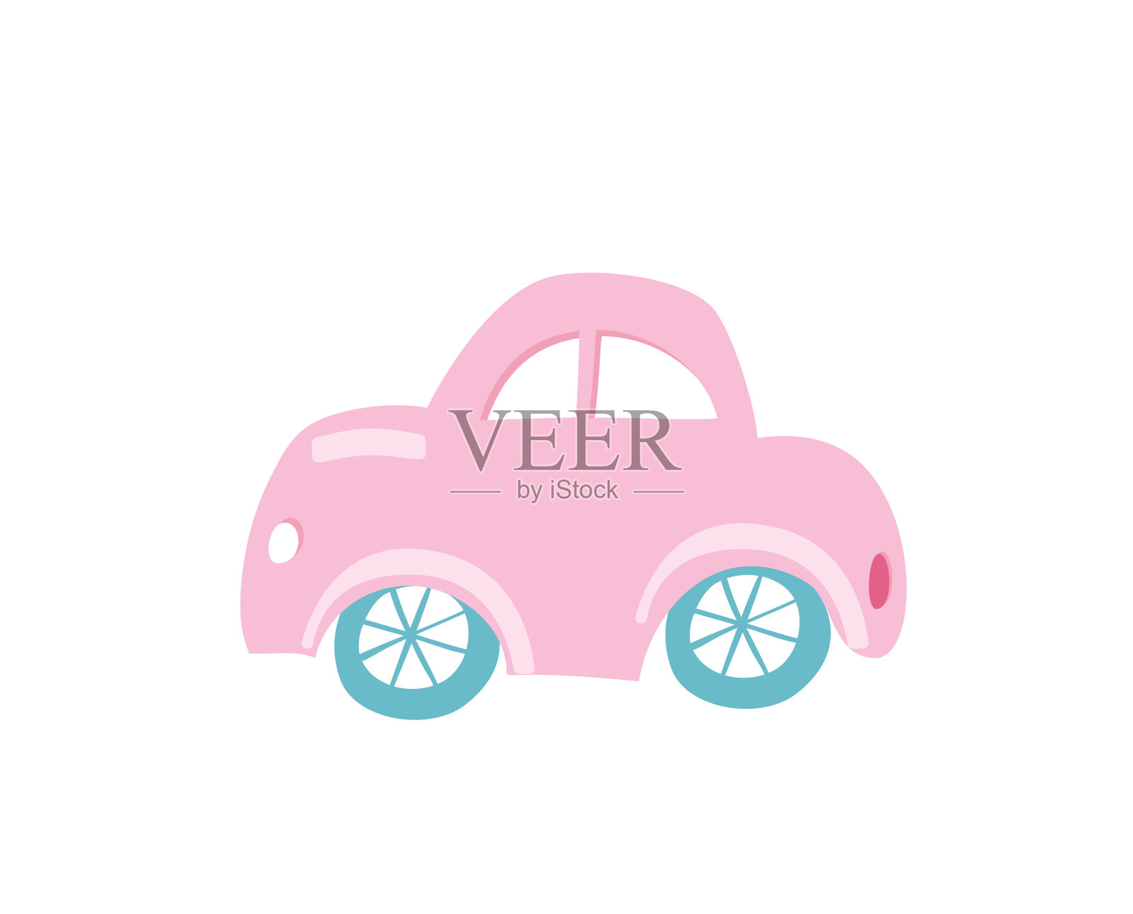 画人物设计可爱漂亮的粉色粉彩车。孤立在白色的。涂鸦卡通风格的情人节汽车。矢量图设计元素图片
