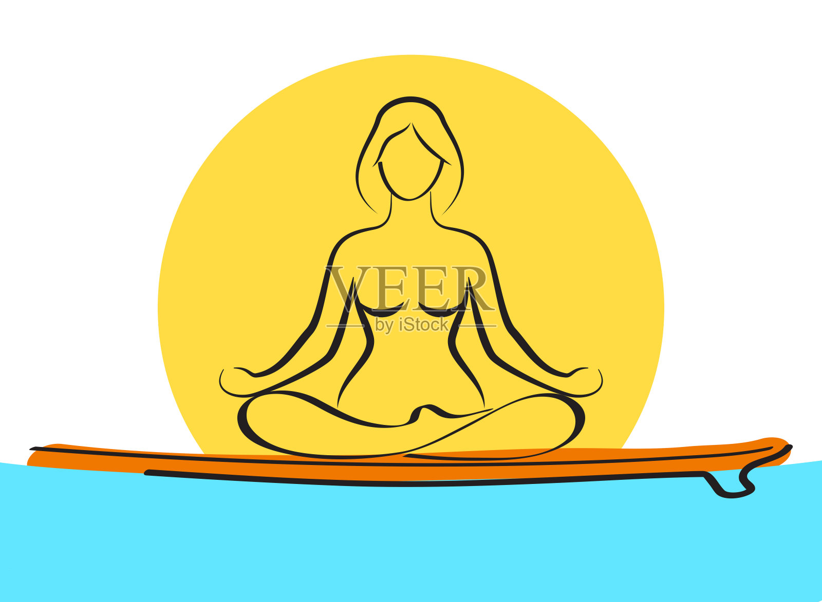 女人放松在瑜伽姿势上划水板插画图片素材