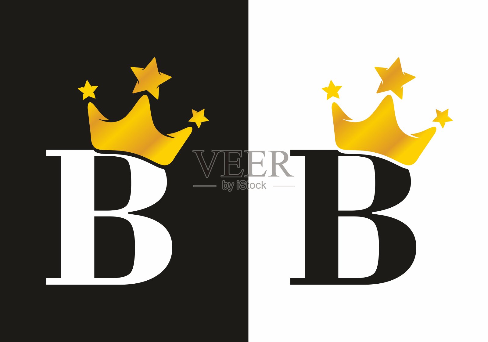 经典的B首字母与皇冠标志插画图片素材