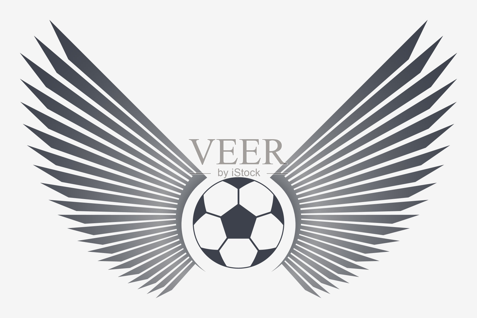 带翅膀的足球。有翼的足球矢量标志。简单的剪影,可以集成到您的任何设计项目符号或纹身。夹克,衬衫和t恤的贴纸或贴片插画图片素材