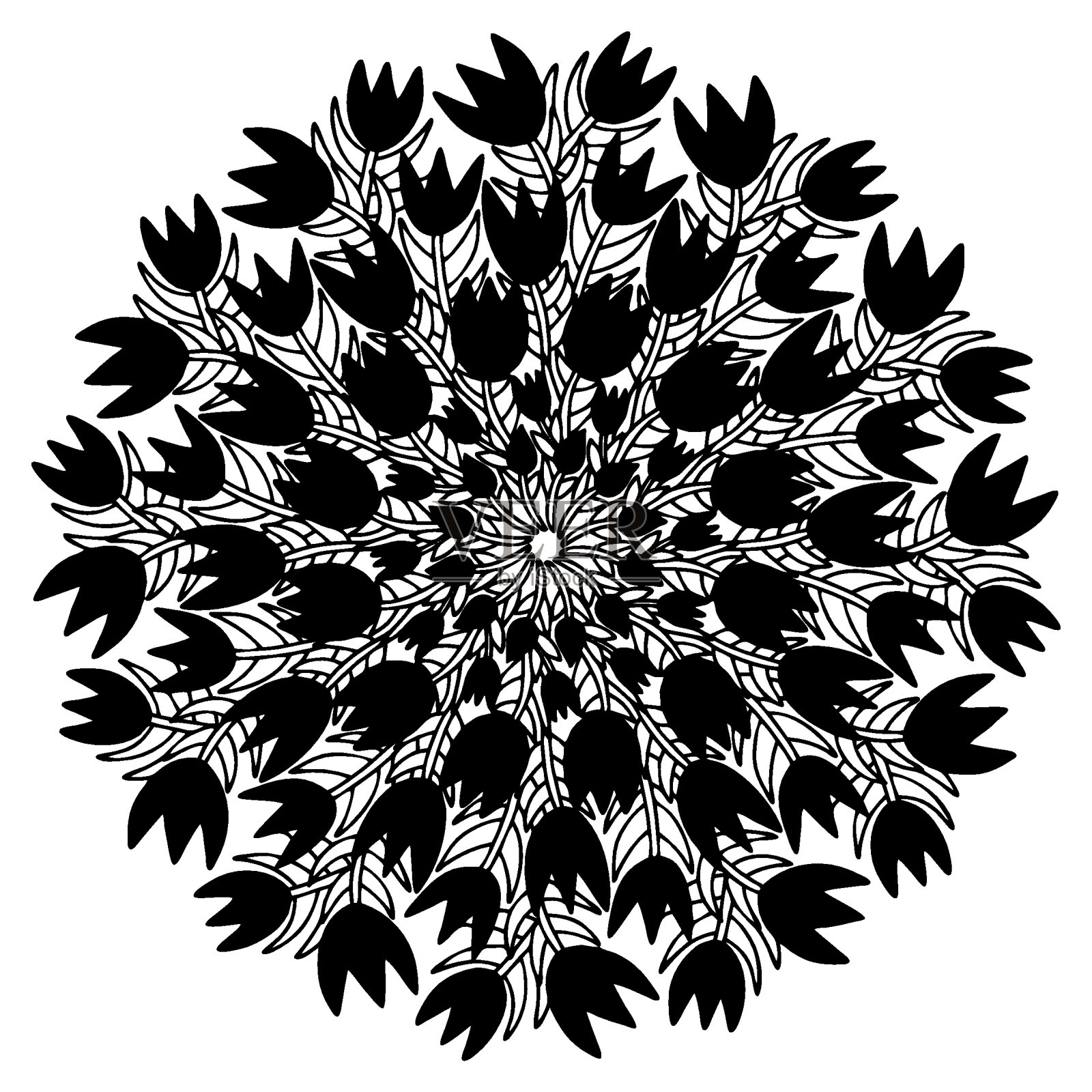 黑色郁金香曼荼罗打印股票矢量插图插画图片素材