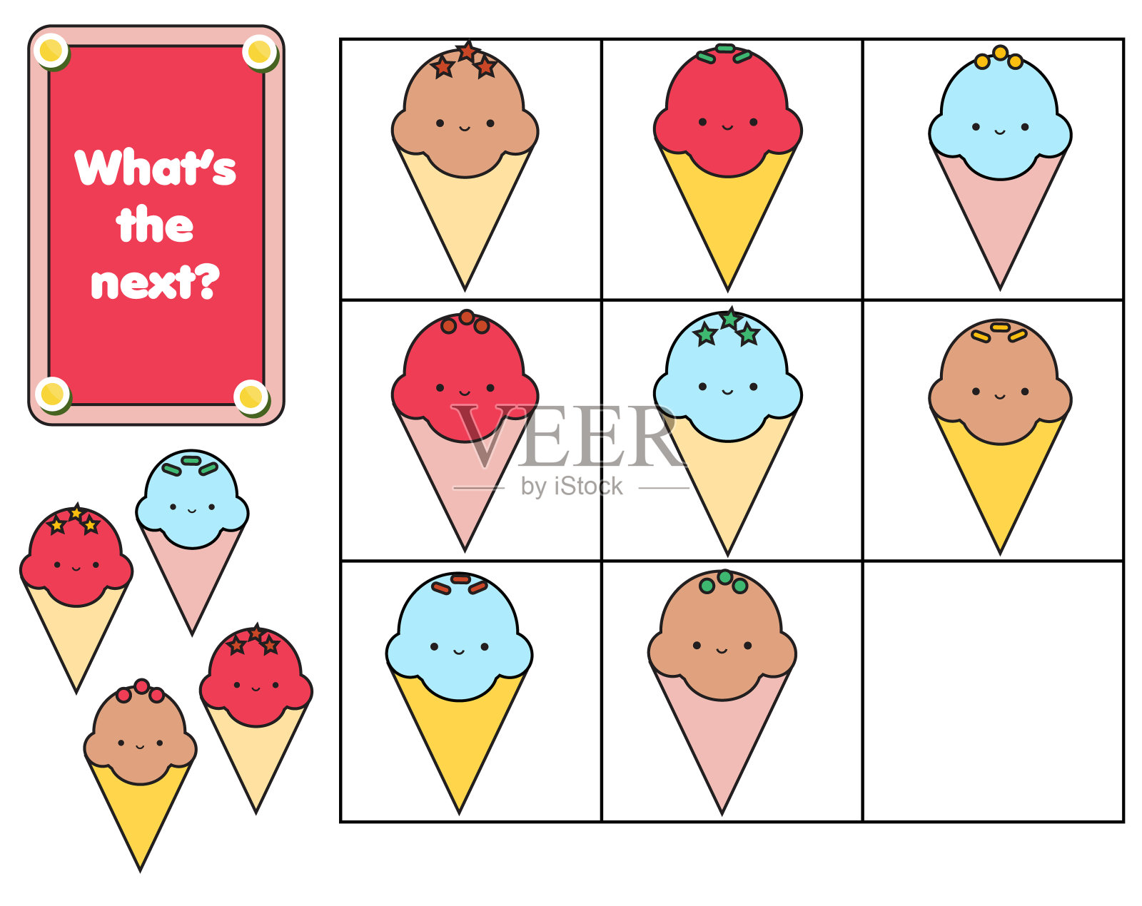 接下来会发生什么。教育孩子们的游戏。孩子活动表,继续行任务。幼儿学习逻辑插画图片素材