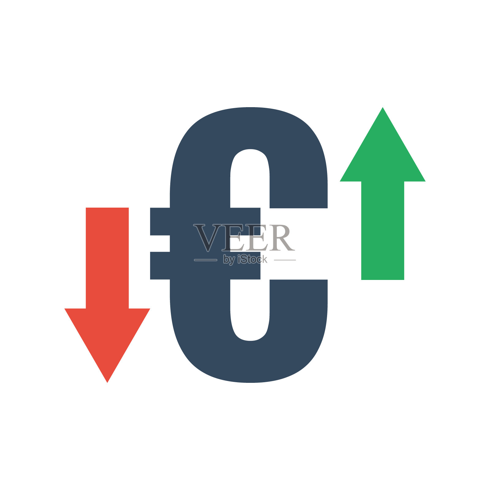 欧元标志硬币与红色向下和绿色向上的箭头插画图片素材