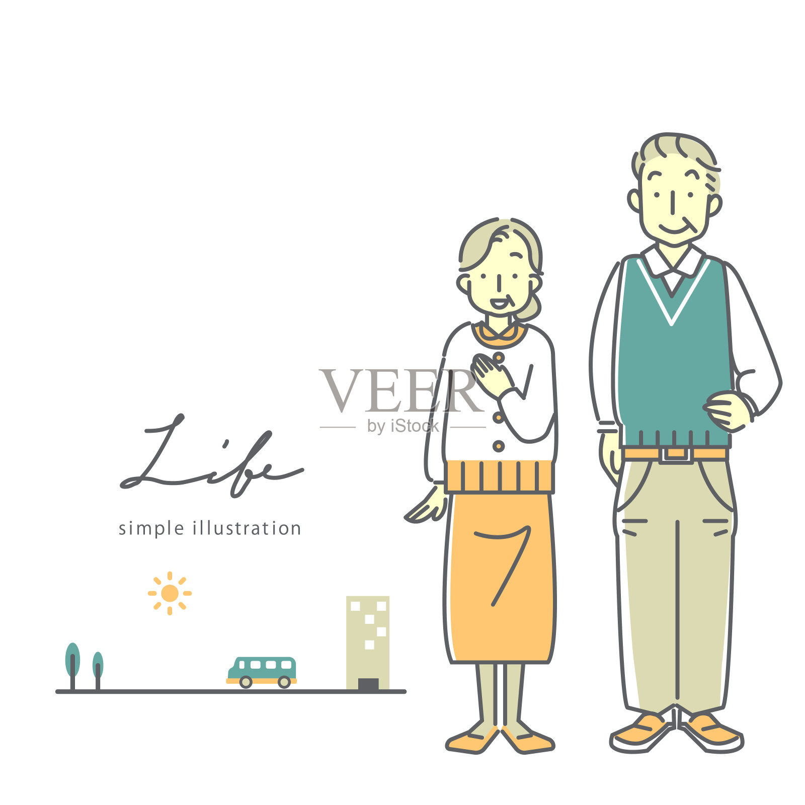 简单的线条艺术插画,可爱的家庭插画图片素材