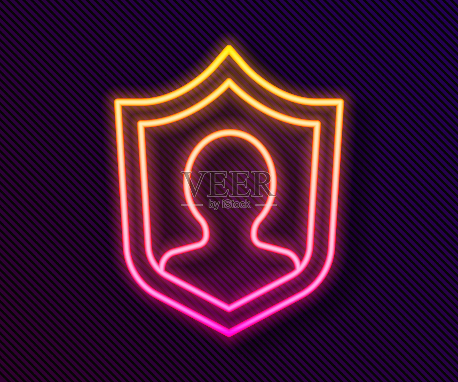 发光的霓虹灯线用户保护图标隔离在黑色背景。安全的用户登录,密码保护,个人数据保护,认证。向量插画图片素材